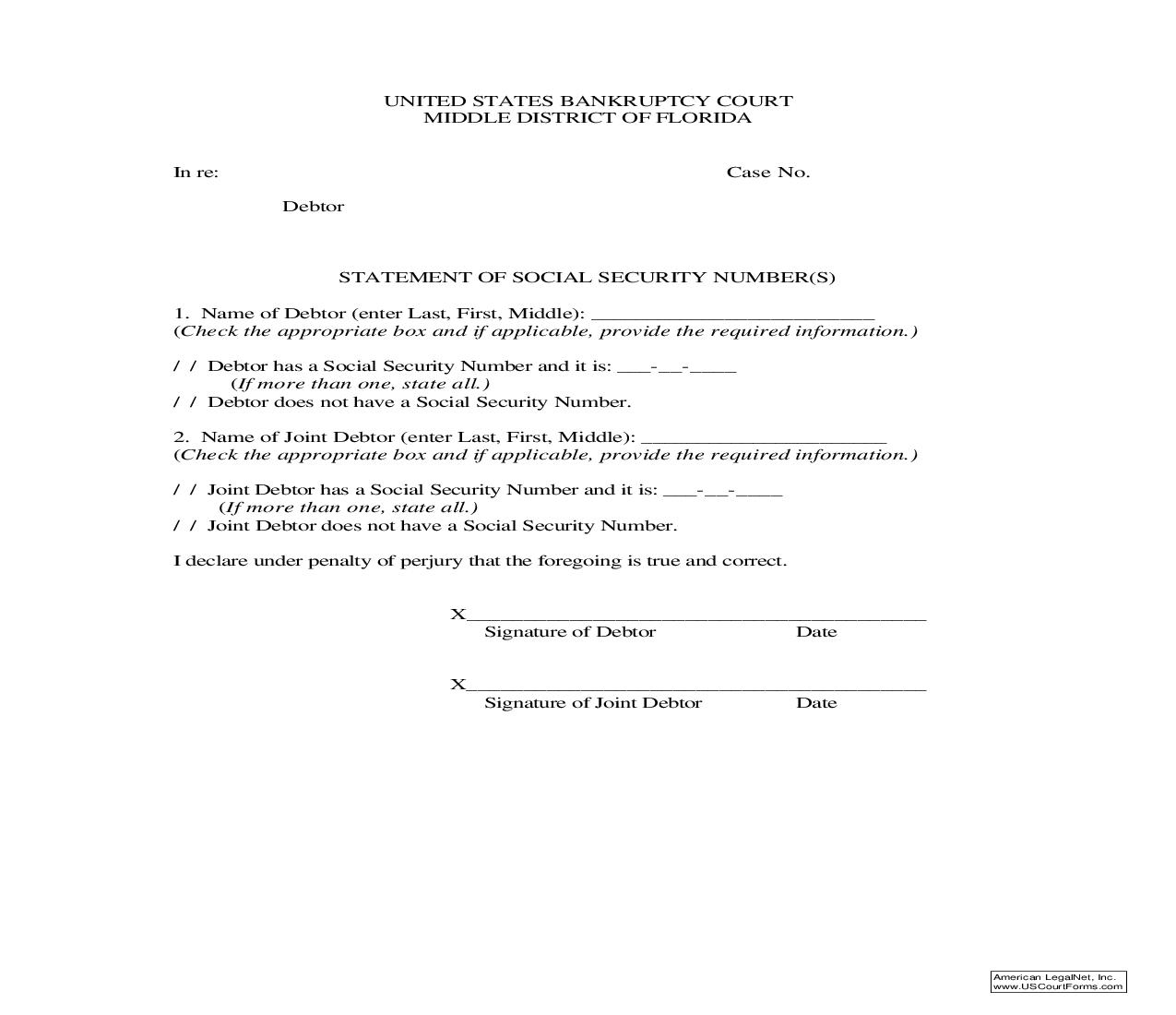 Statement Of Social Security Number(s) | Pdf Fpdf Doc Docx | Florida