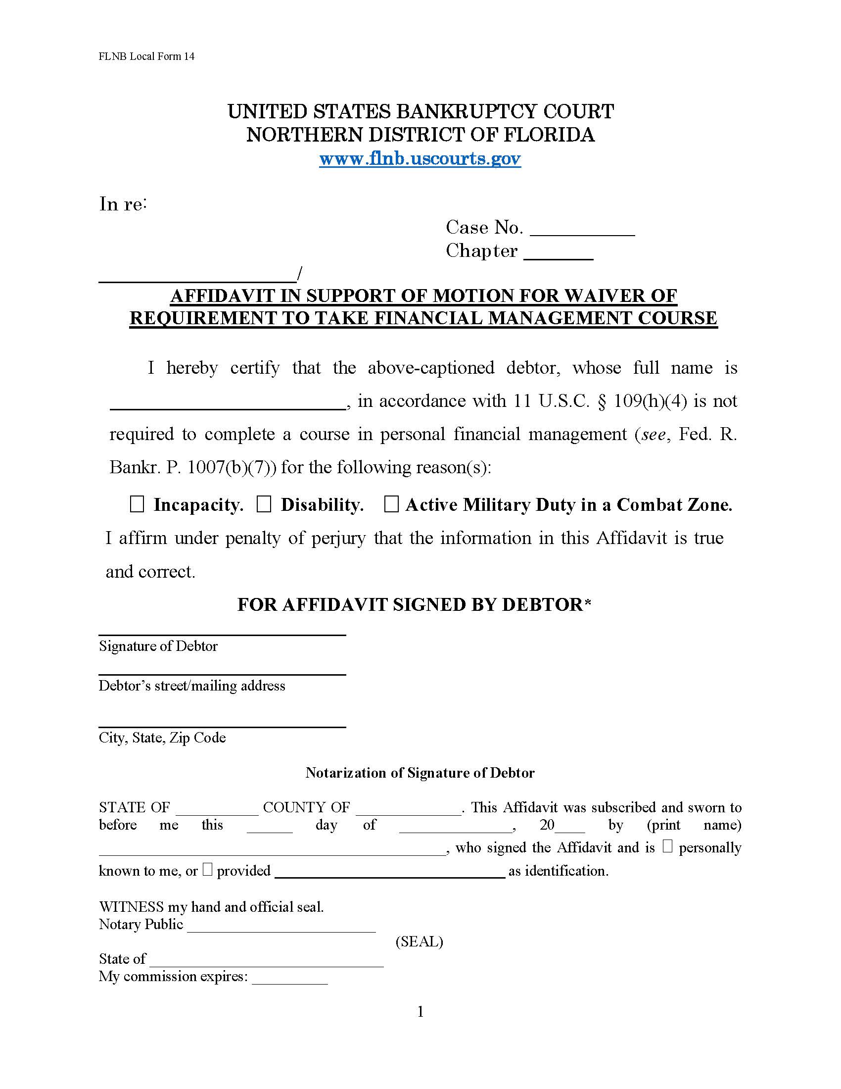 Affidavit In Support Of Motion For Waiver Of Requirement | Pdf Fpdf Docx | Florida