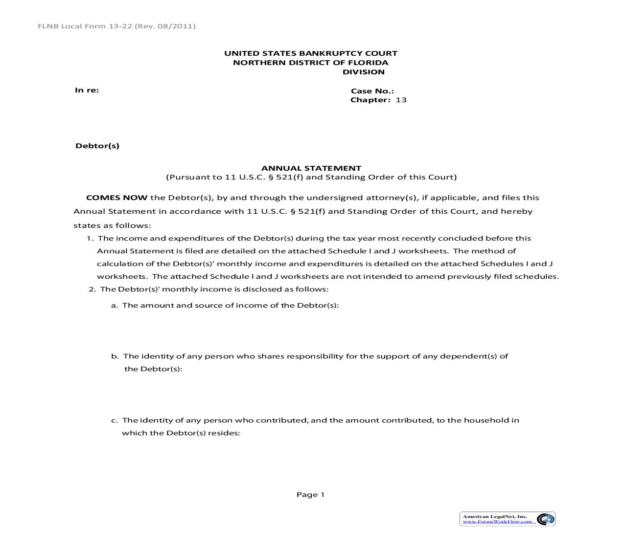 Annual Statement (Chapter 13) {13-22} | Pdf Fpdf Doc Docx | Florida