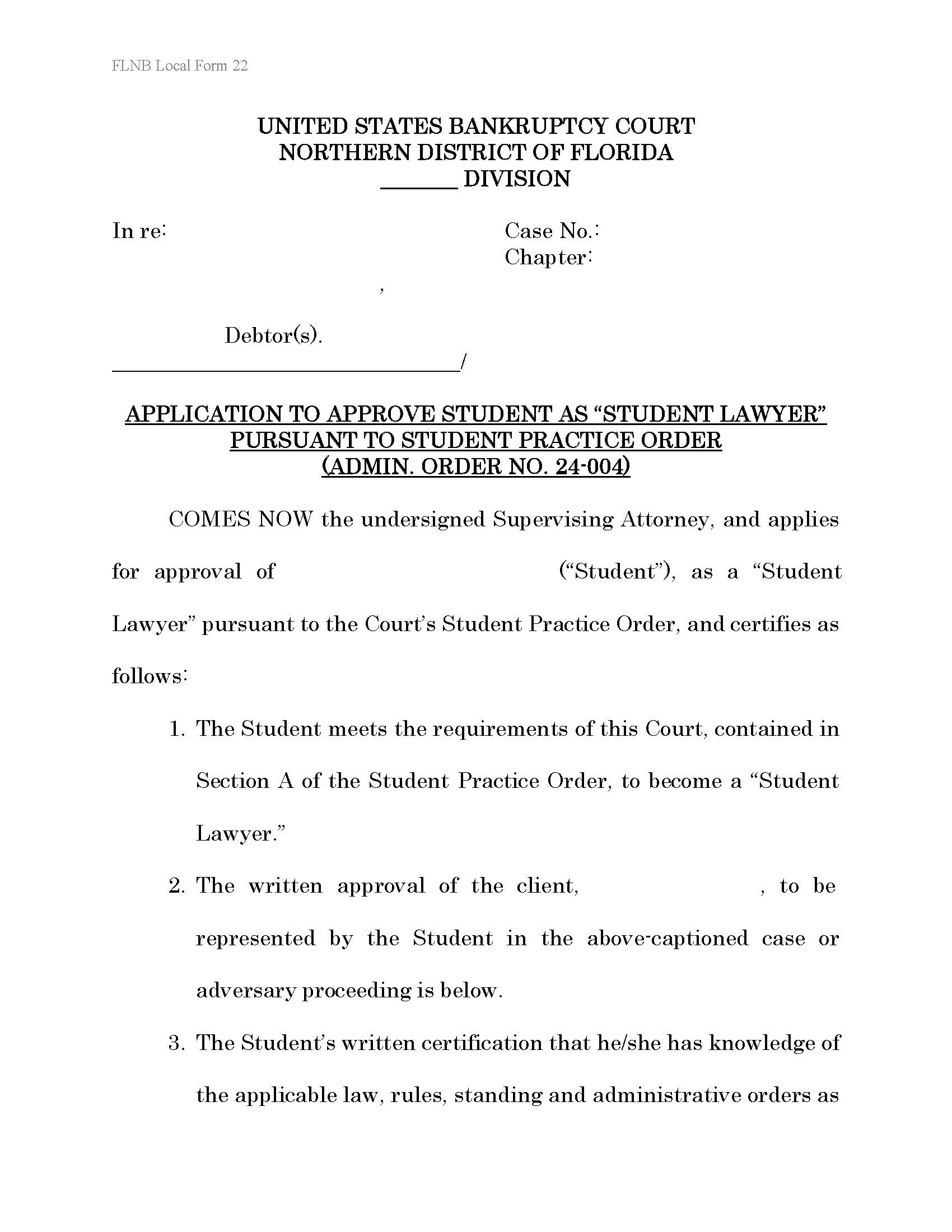 Application To Approve Students As Student Lawyer {LF-22} | Pdf Fpdf Docx | Florida