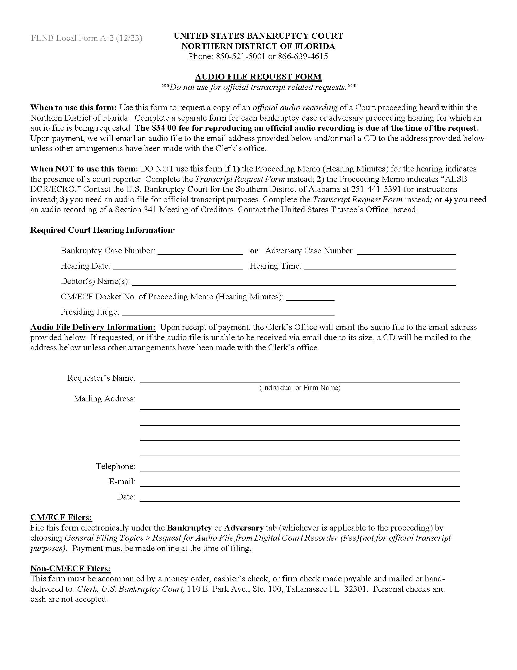 Audio File Request Form {A-2} | Pdf Fpdf Docx | Florida