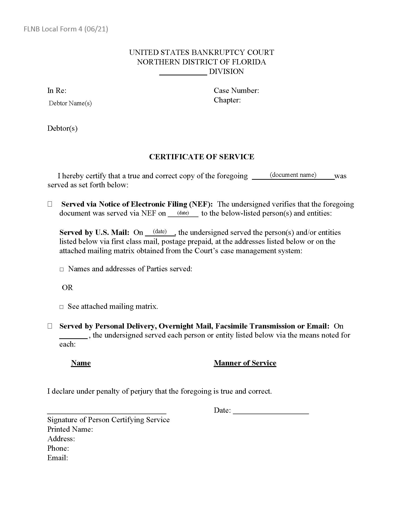 Certificate Of Service {LF-4} | Pdf Fpdf Docx | Florida