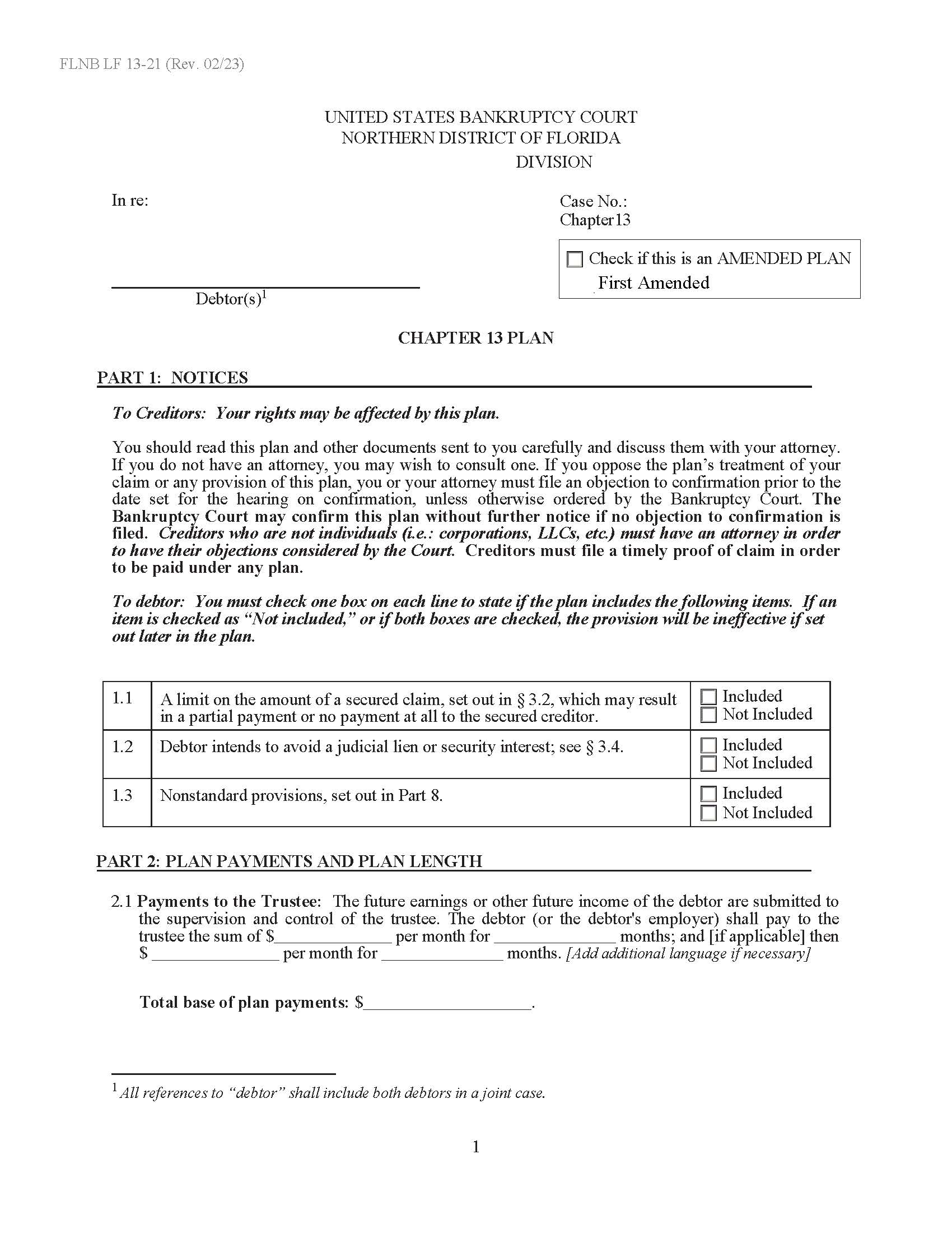 Chapter 13 Plan {13-21} | Pdf Fpdf Docx | Florida