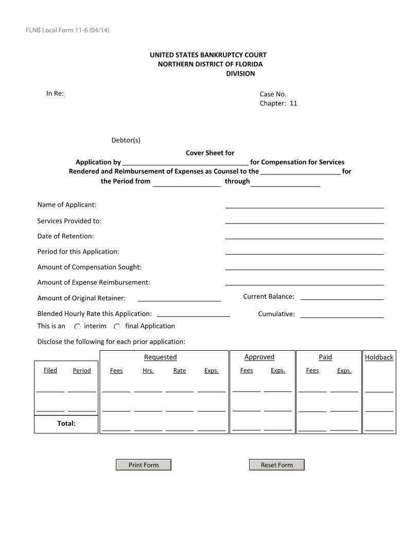 Cover Sheet For Compensation For Services And Reimbursment As Counsel {11-6} | Pdf Fpdf Docx | Florida