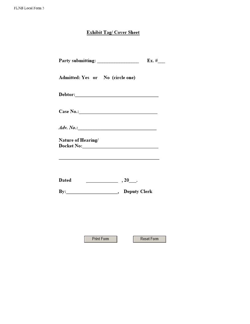 Exhibit Tag - Cover Sheet {LF-5} | Pdf Fpdf Docx | Florida