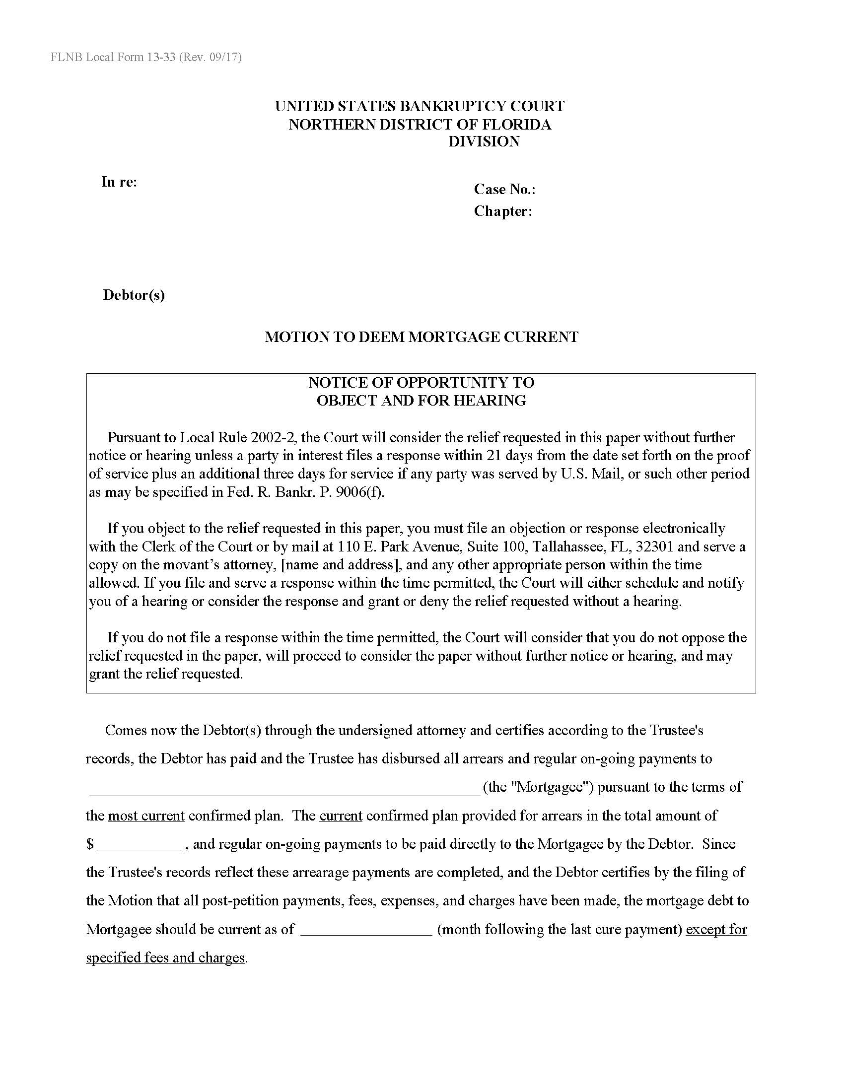 Motion To Deem Mortgage Current {13-33} | Pdf Fpdf Doc Docx | Florida