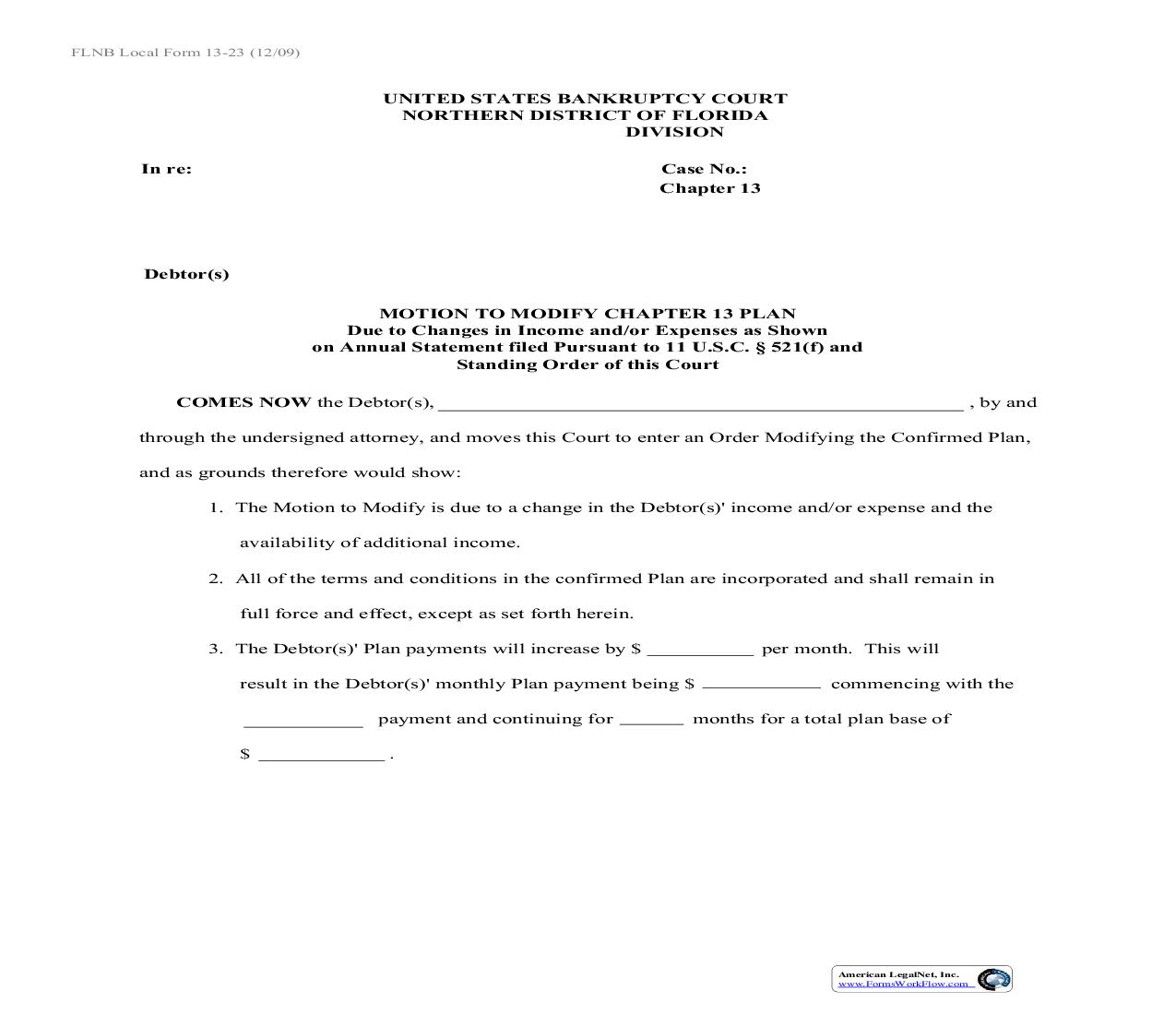 Motion To Modify Chapter 13 Plan {13-23} | Pdf Fpdf Doc Docx | Florida