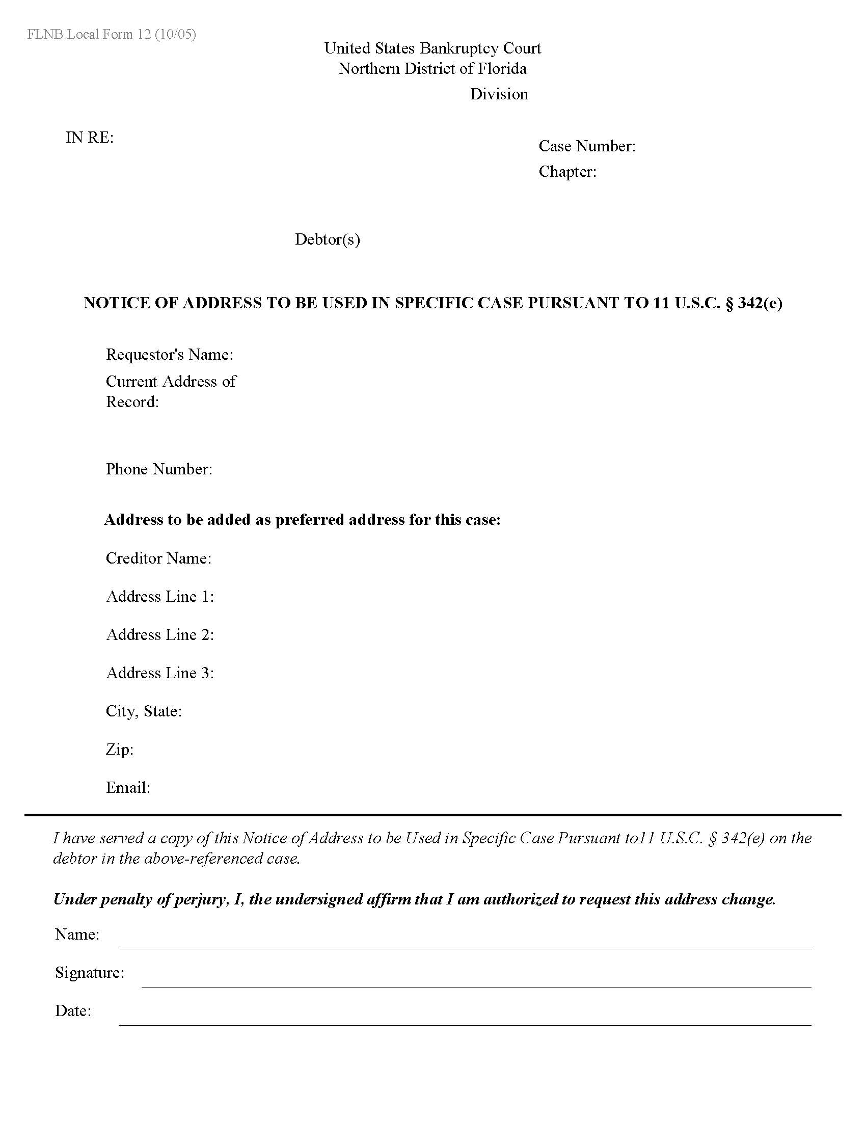 Notice Of Address To Be Used In Specific Case {LF-12} | Pdf Fpdf Doc Docx | Florida