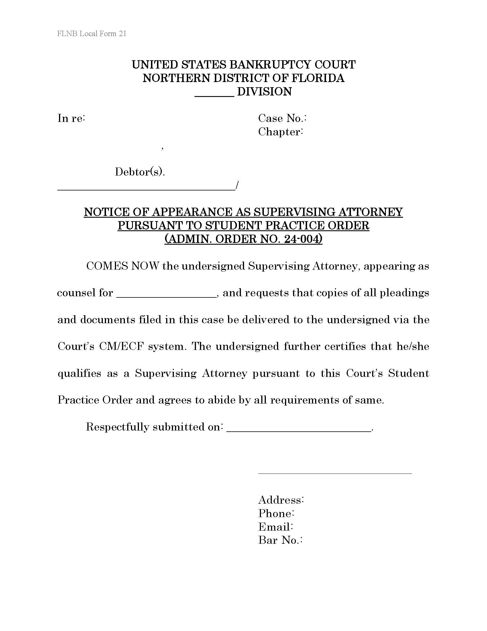 Notice Of Appearance As Supervising Attorney {LF-21} | Pdf Fpdf Docx | Florida