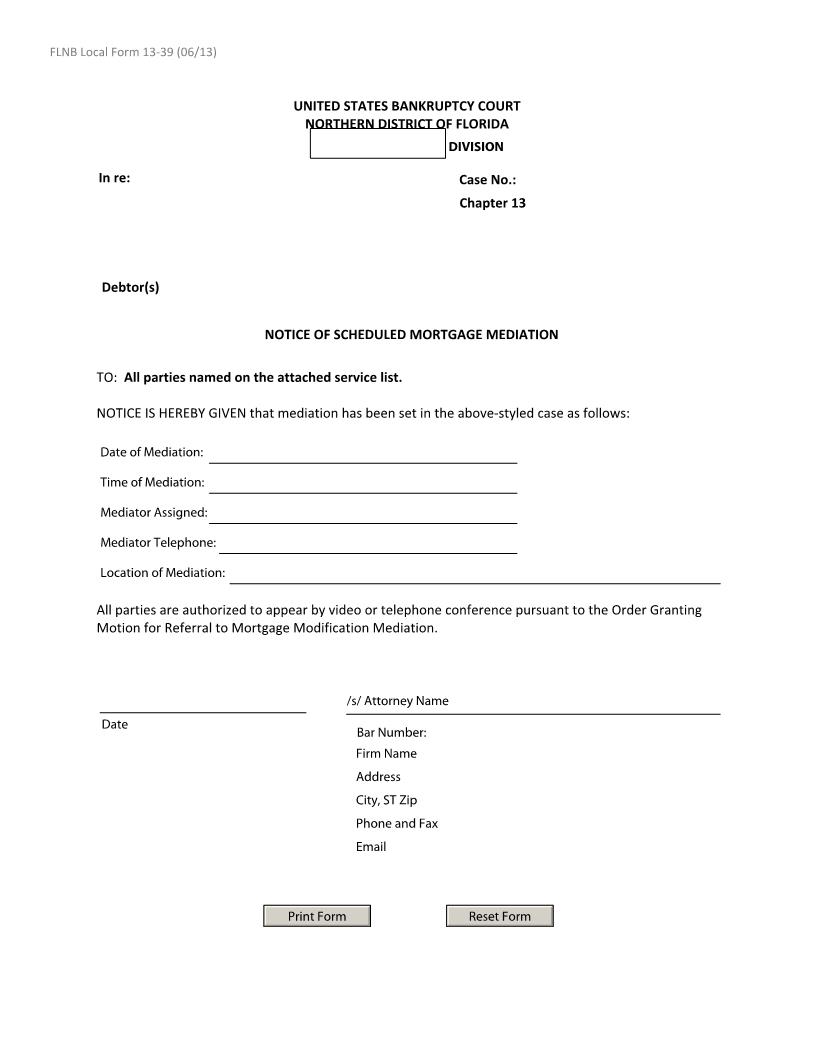 Notice Of Scheduled Mortgage Mediation {13-39} | Pdf Fpdf Docx | Florida