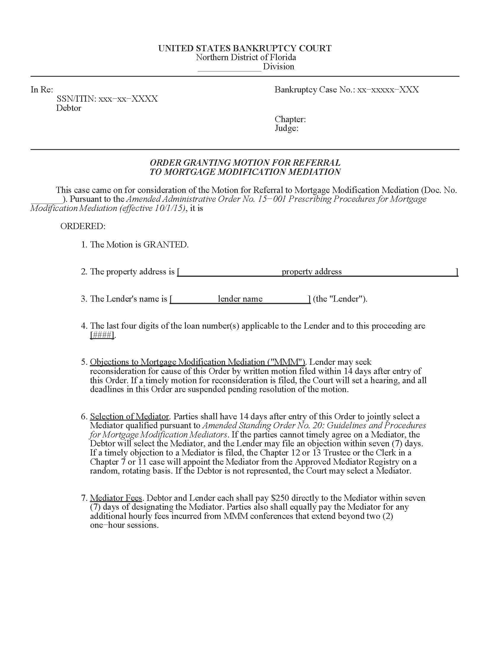 Order Granting Motion For Referral To Mortgage Modification Mediation (Template) {LFO-2} | Pdf Fpdf Docx | Florida