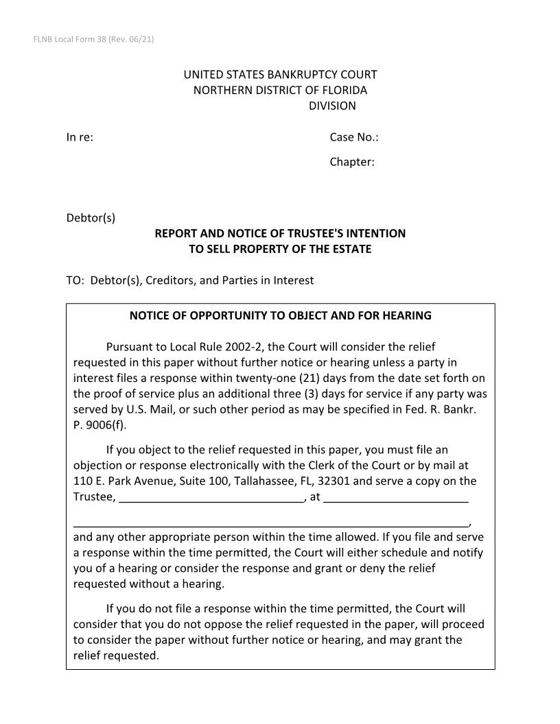 Report And Notice Of Trustees Intention To Sell Property {LF-38} | Pdf Fpdf Docx | Florida