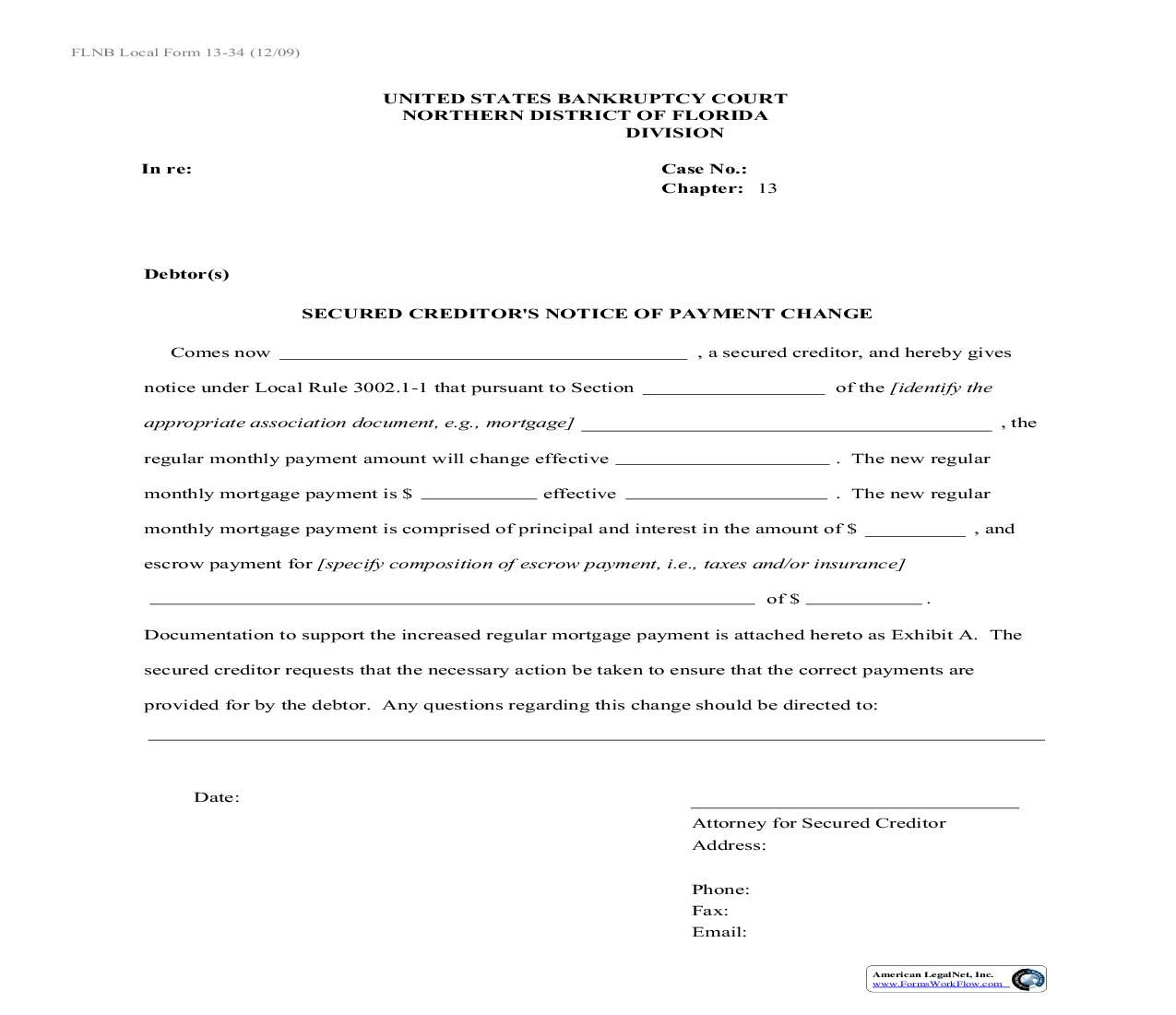 Secured Creditors Notice Of Payment Change {13-34} | Pdf Fpdf Doc Docx | Florida