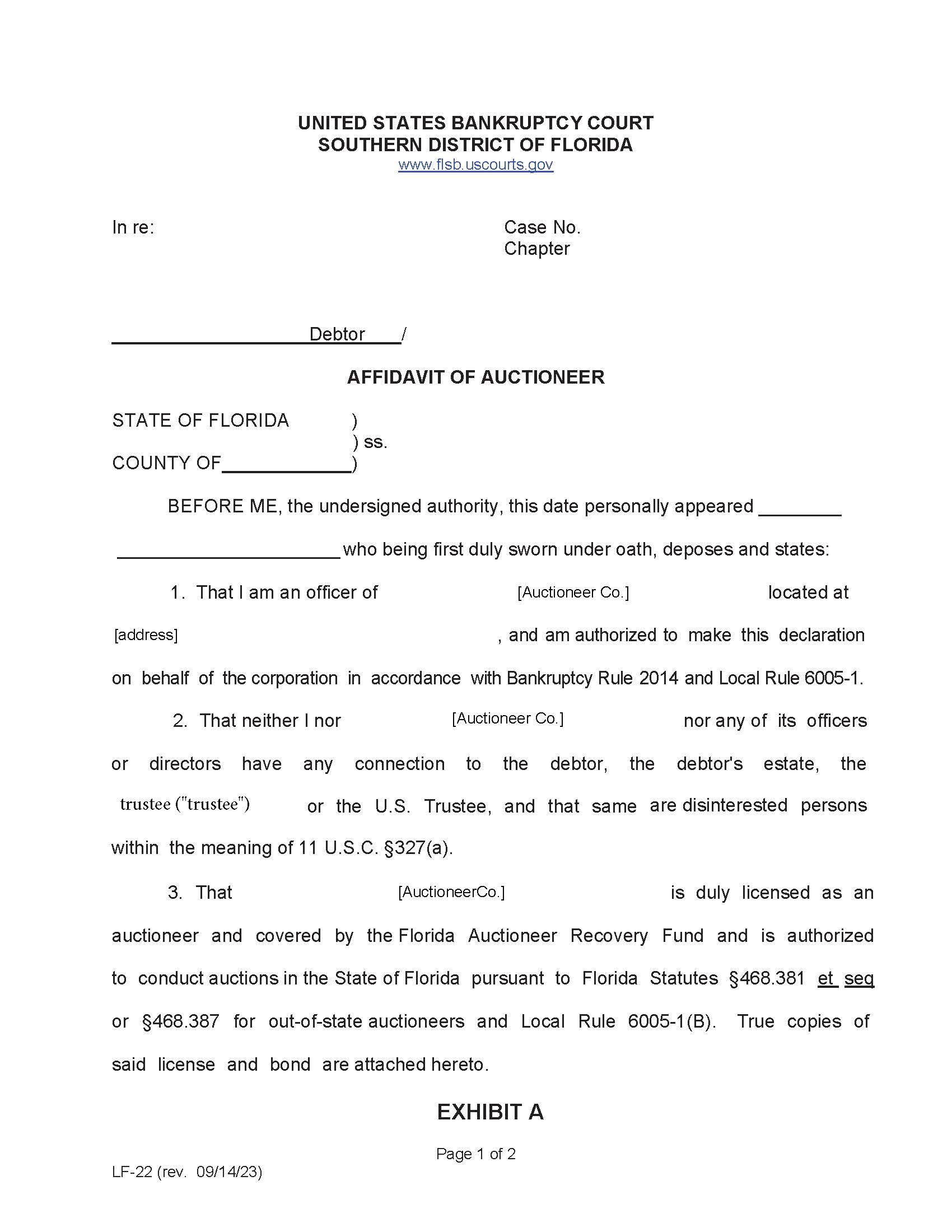 Affidavit Of Auctioneer (Sample And Form) {LF-22} | Pdf Fpdf Docx | Florida