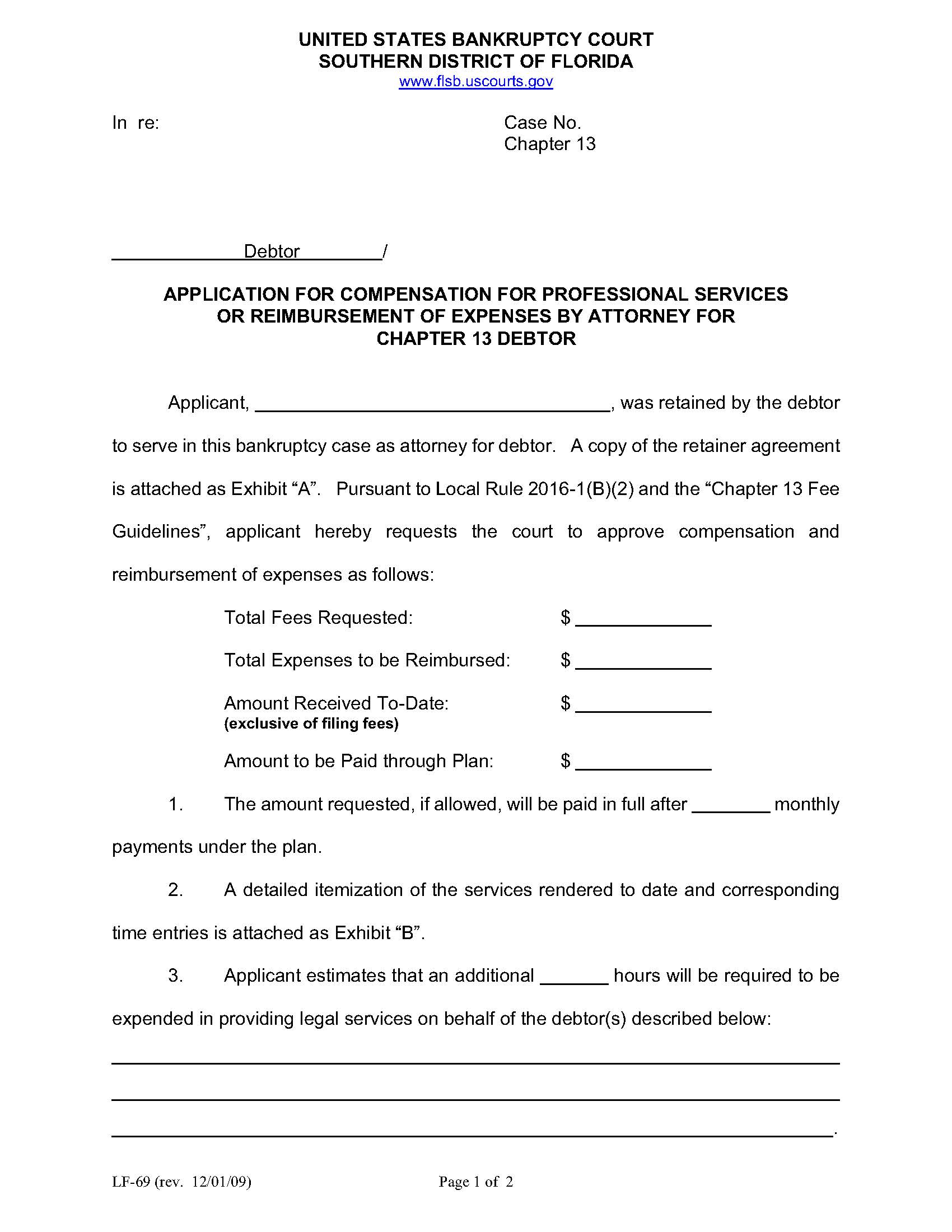 Application For Compensation For Professional Services Or Reimbursement Of Expenses-Attorney {LF-69} | Pdf Fpdf Doc Docx | Florida