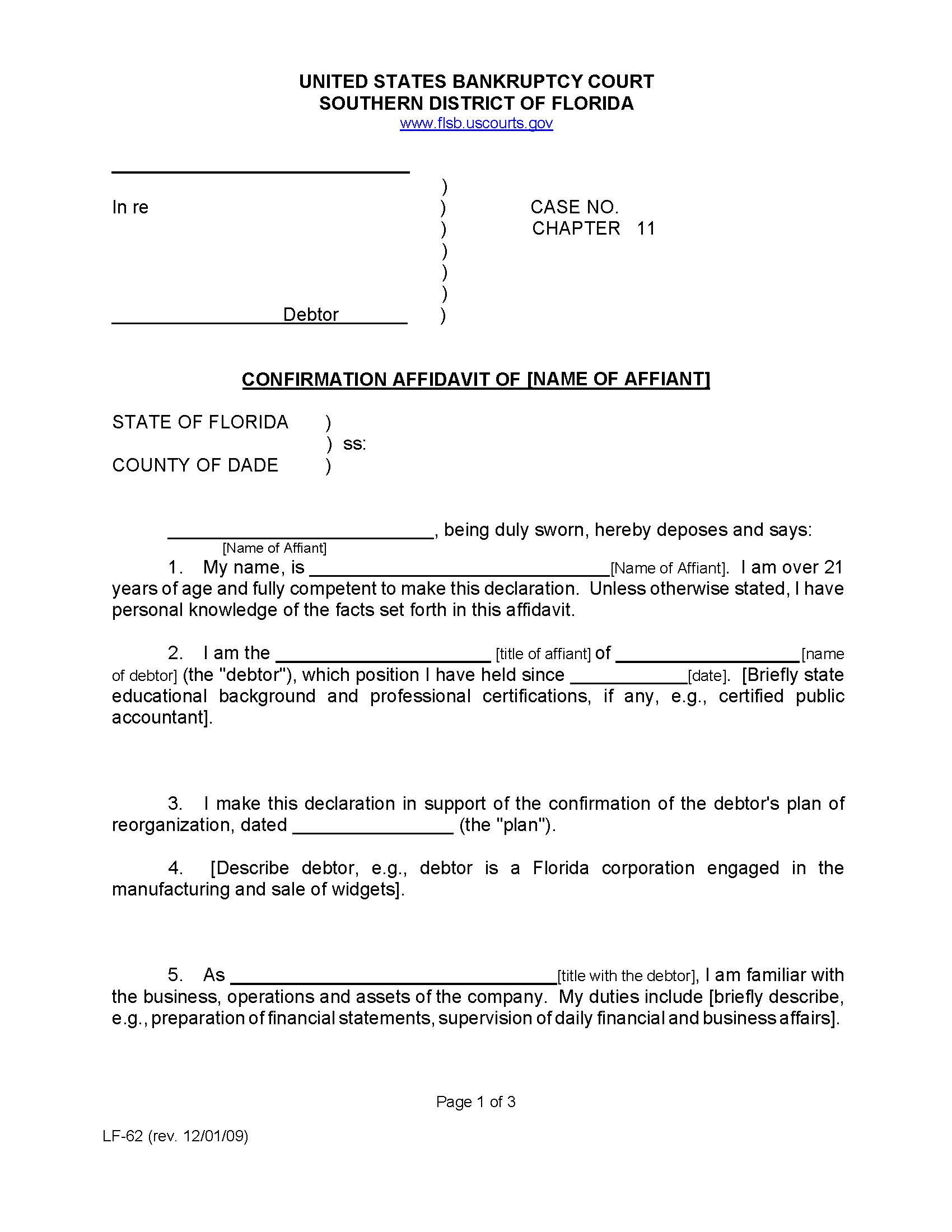 Confirmation Affidavit {LF-62} | Pdf Fpdf Docx | Florida