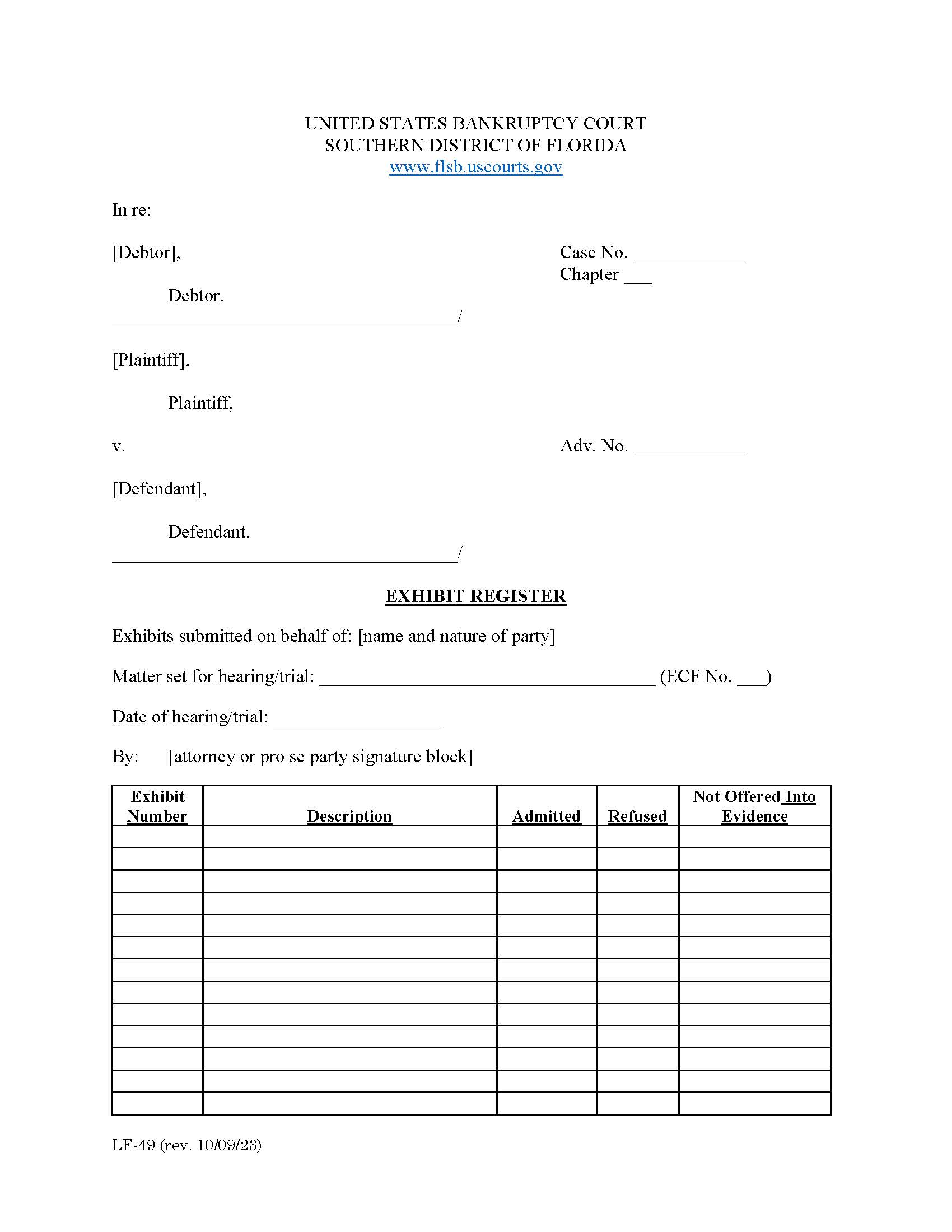 Exhibit Register {LF-49} | Pdf Fpdf Doc Docx | Florida