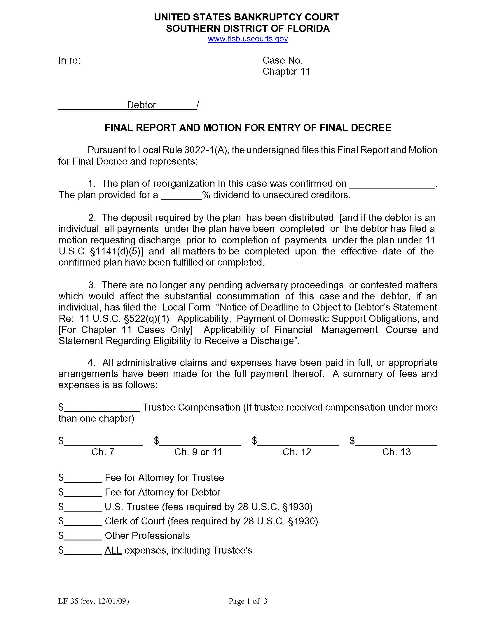 Final Report And Motion For Entry Of Final Decree {LF-35} | Pdf Fpdf Doc Docx | Florida