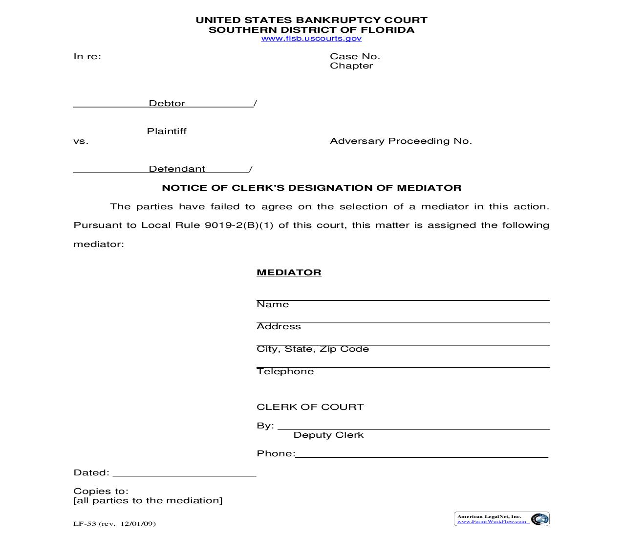 Notice Of Clerks Designation Of Mediator {LF-53} | Pdf Fpdf Doc Docx | Florida