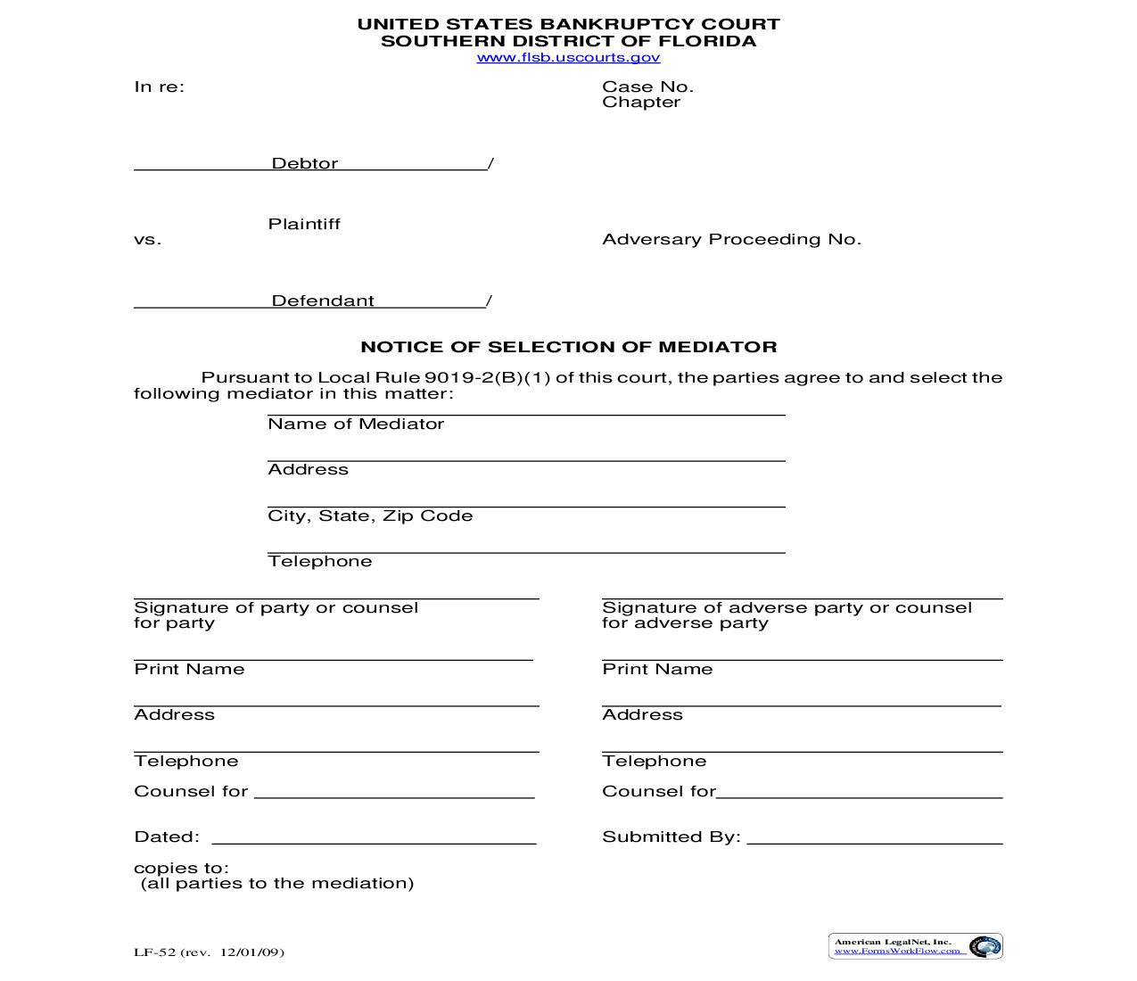 Notice Of Selection Of Mediator {LF-52} | Pdf Fpdf Doc Docx | Florida