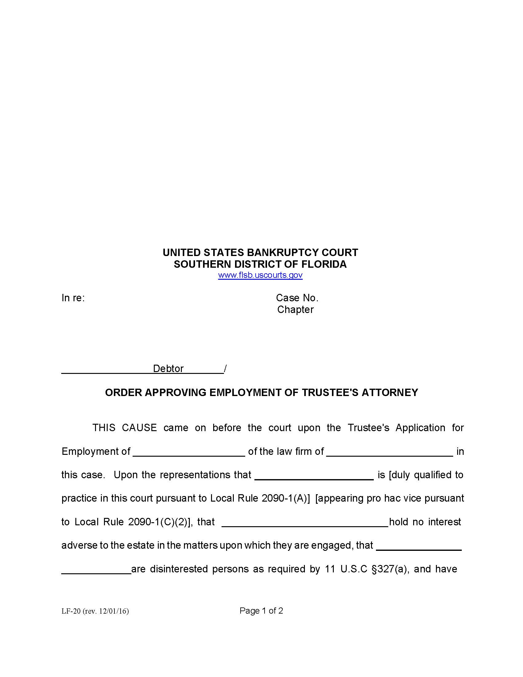 Order Approving Employment Of Trustees Attorney {LF-20} | Pdf Fpdf Doc Docx | Florida