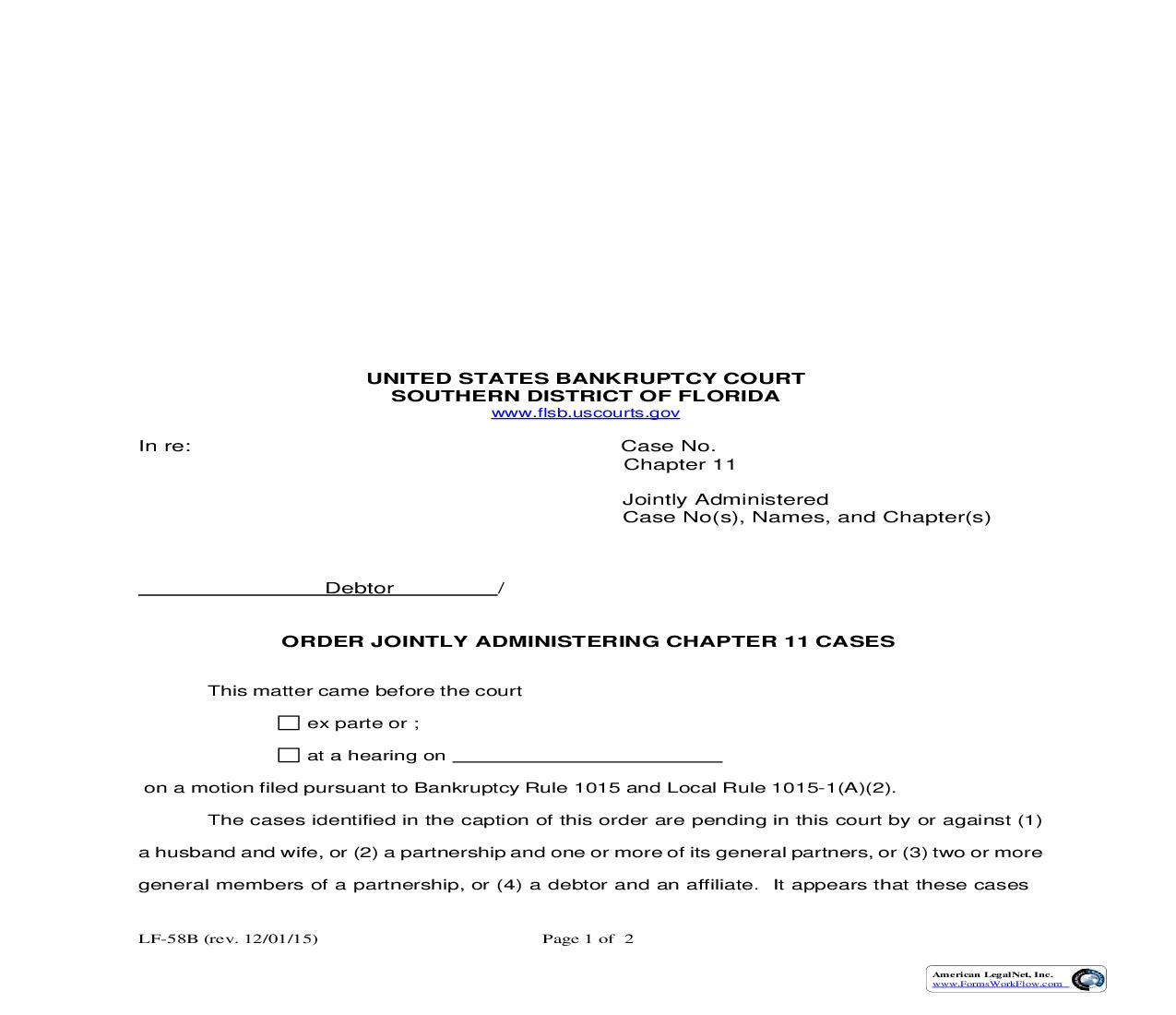 Order Jointly Administering Chapter 11 Cases {LF-58B} | Pdf Fpdf Doc Docx | Florida
