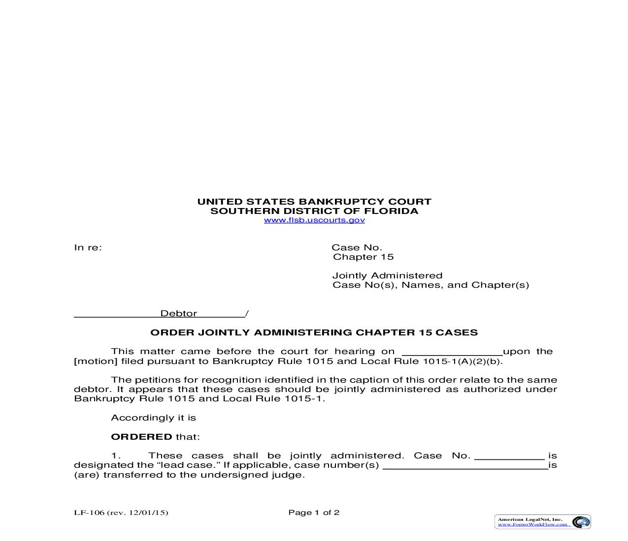 Order Jointly Administering Chapter 15 Cases {LF-106} | Pdf Fpdf Doc Docx | Florida