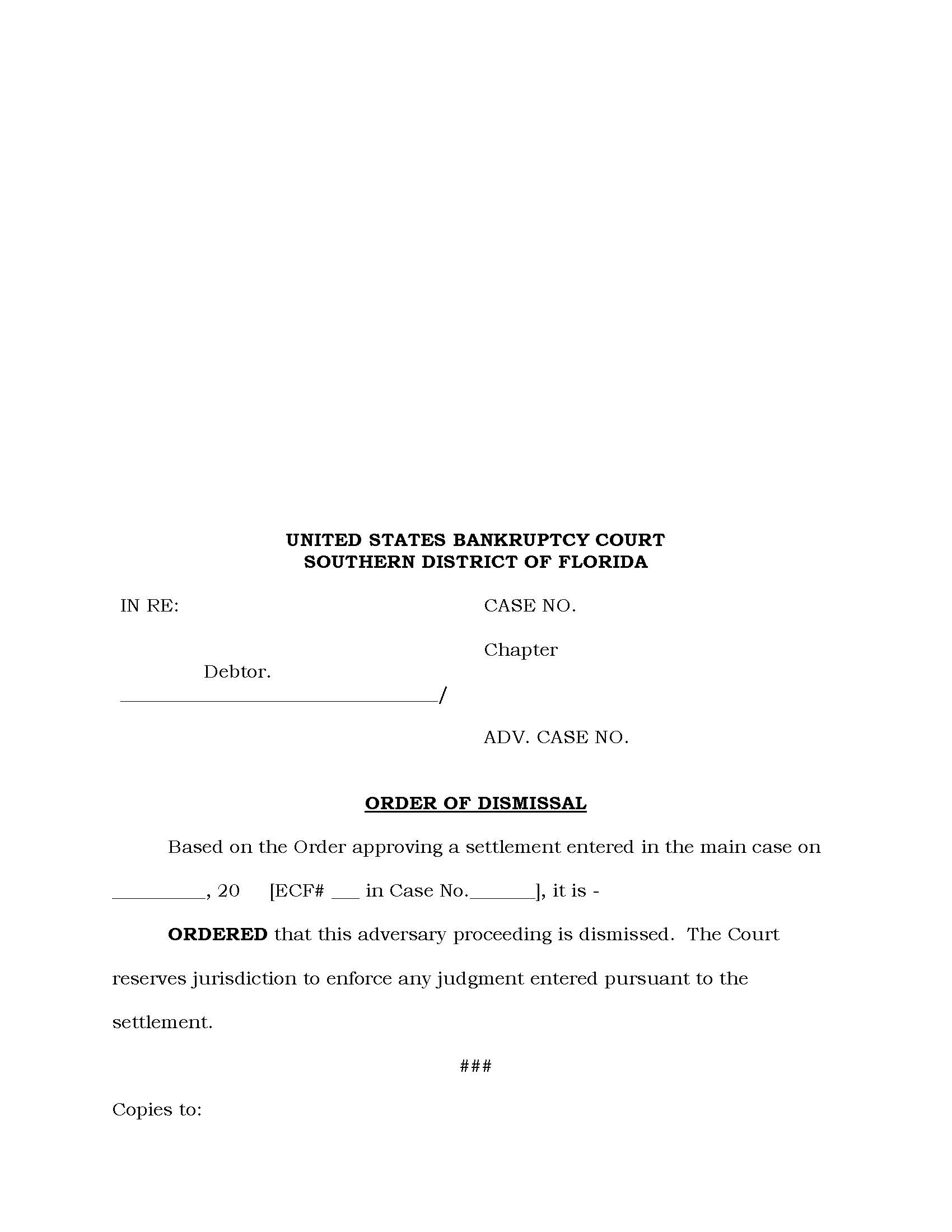 Order Of Dismissal (Adversary Proceeding Pursuant To Settlement) | Pdf Fpdf Docx | Florida
