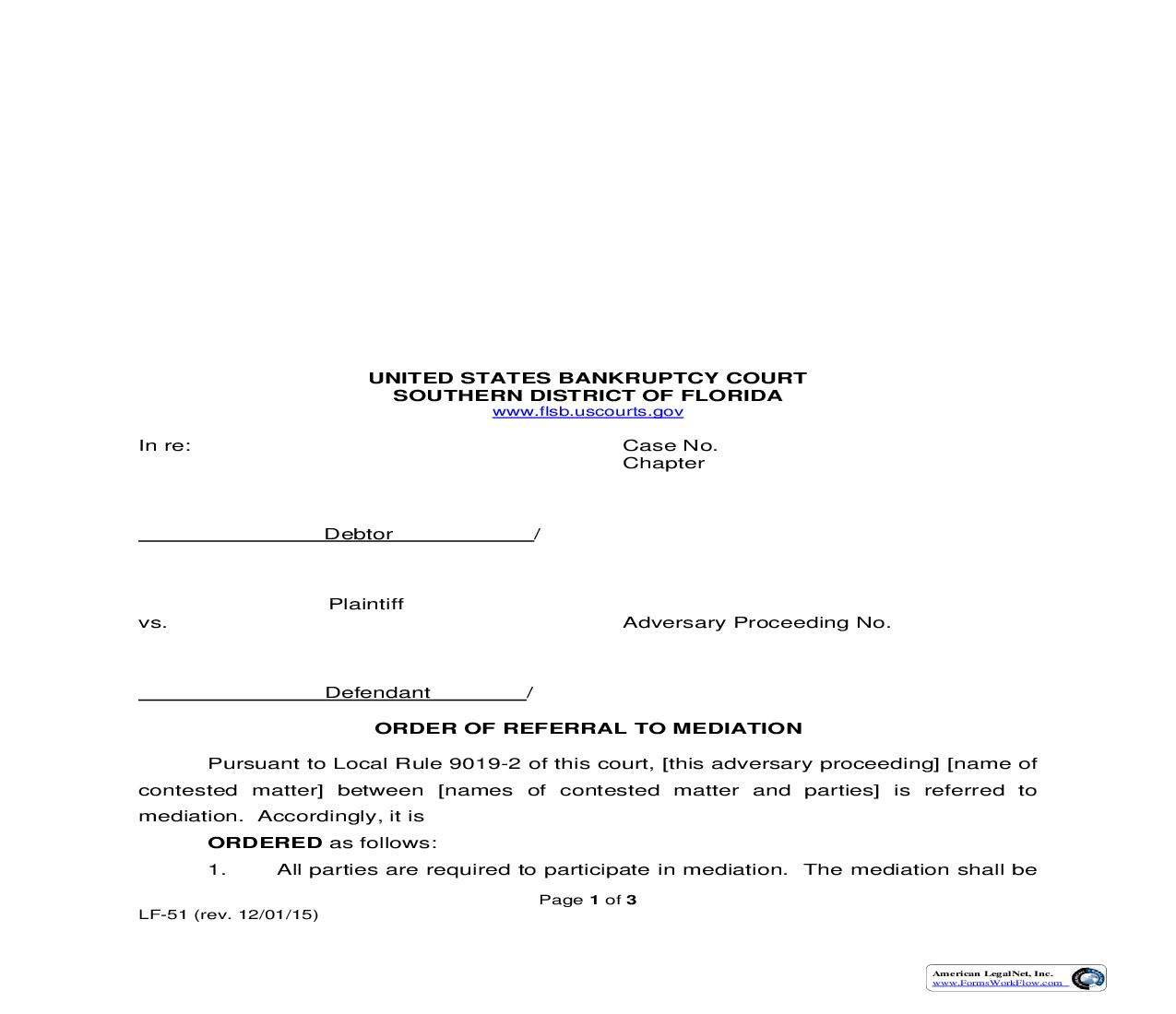 Order Of Referral To Mediation {LF-51} | Pdf Fpdf Doc Docx | Florida