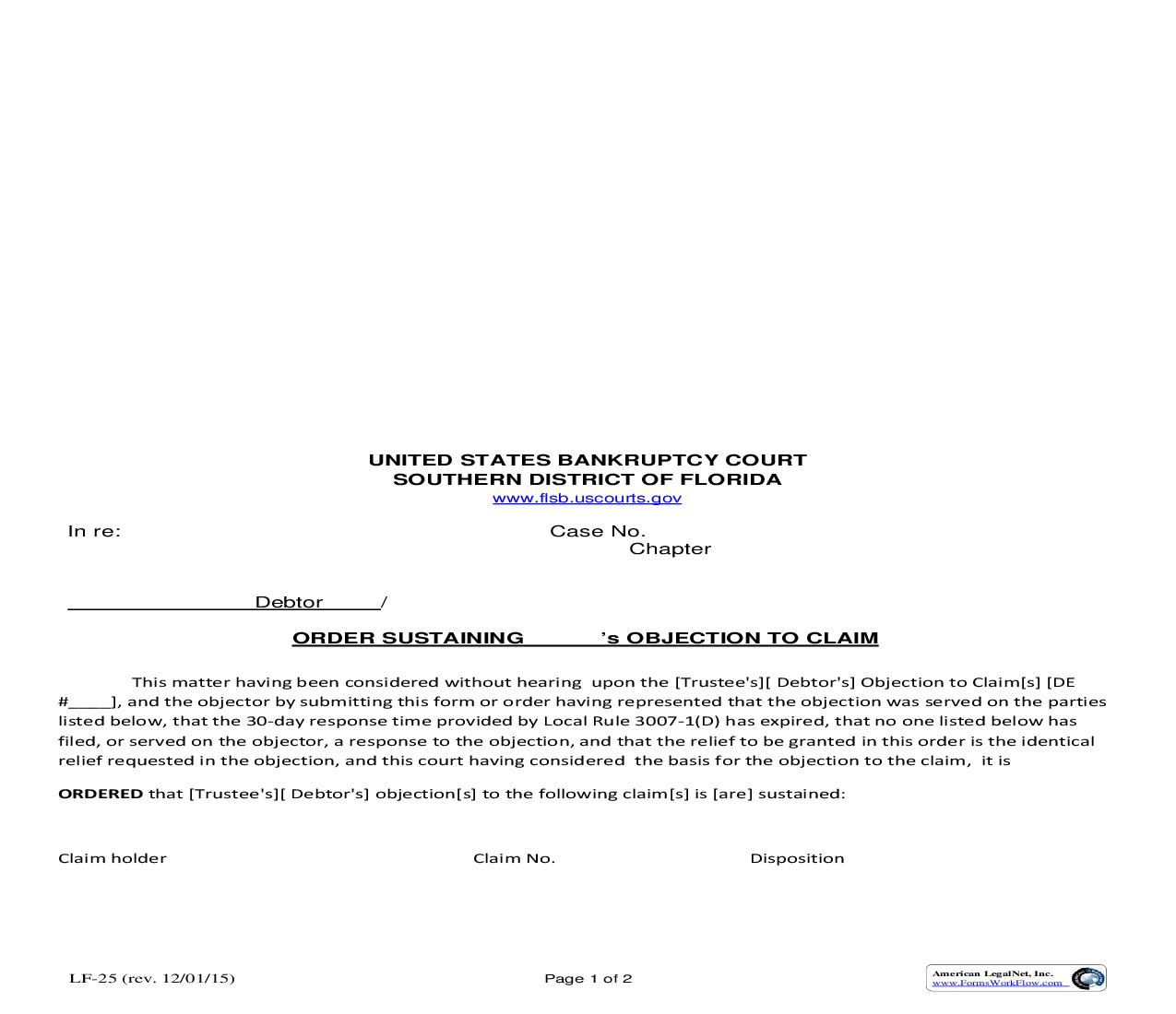 Order Sustaining Objection To Claim {LF-25} | Pdf Fpdf Doc Docx | Florida