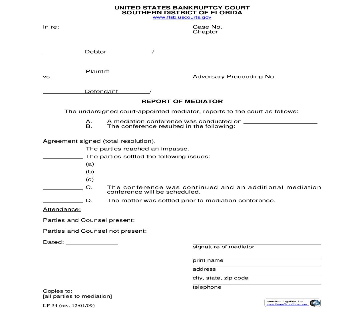 Report Of Mediator {LF-54} | Pdf Fpdf Doc Docx | Florida