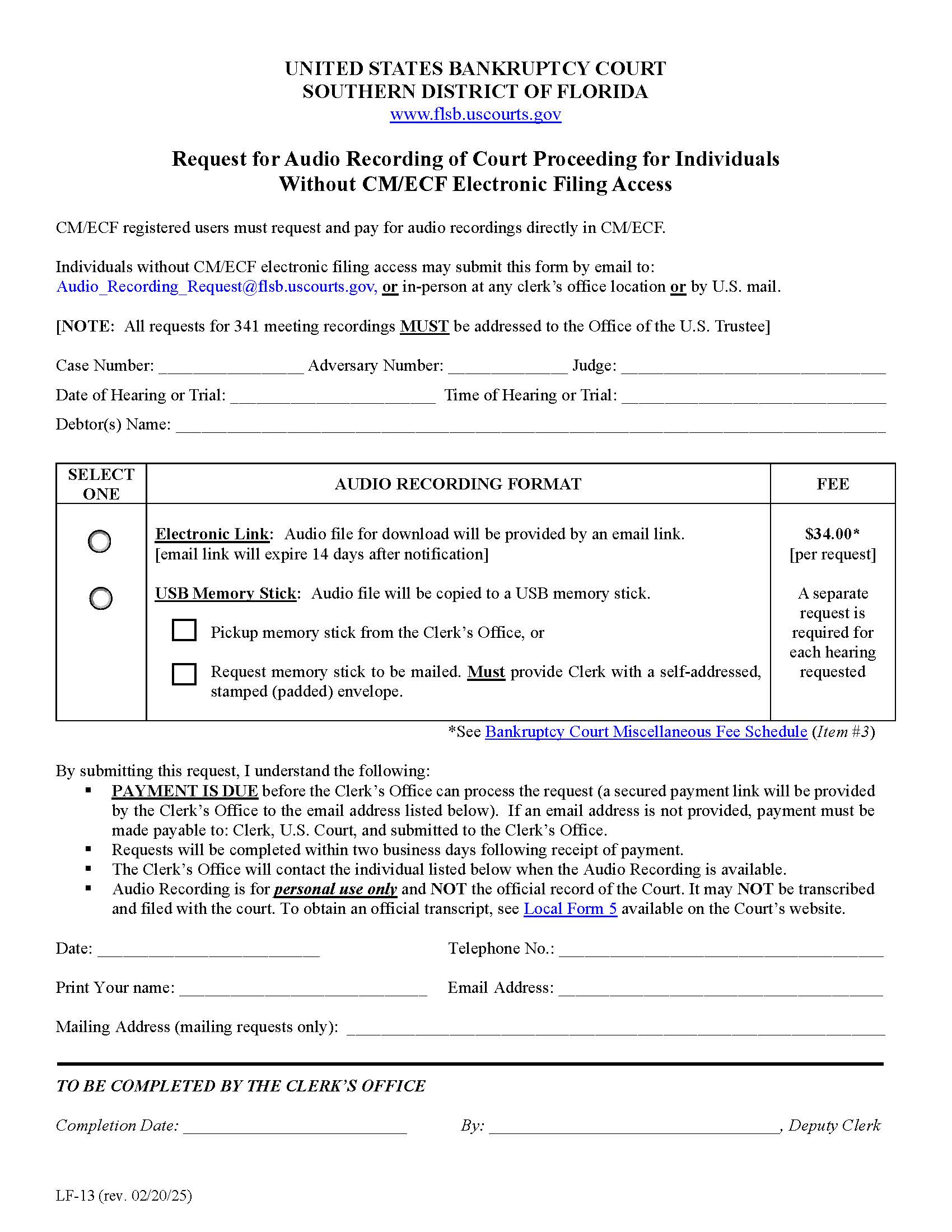 Request For Compact Disc (CD) Of Audio Recording Of Court Proceeding {LF-13} | Pdf Fpdf Docx | Florida