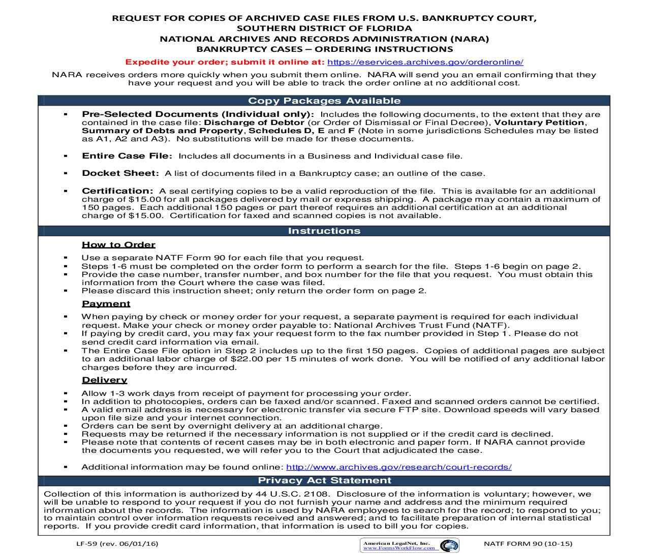 Request For Copies Of Archived Case Files (NARA) {LF-59} | Pdf Fpdf Doc Docx | Florida