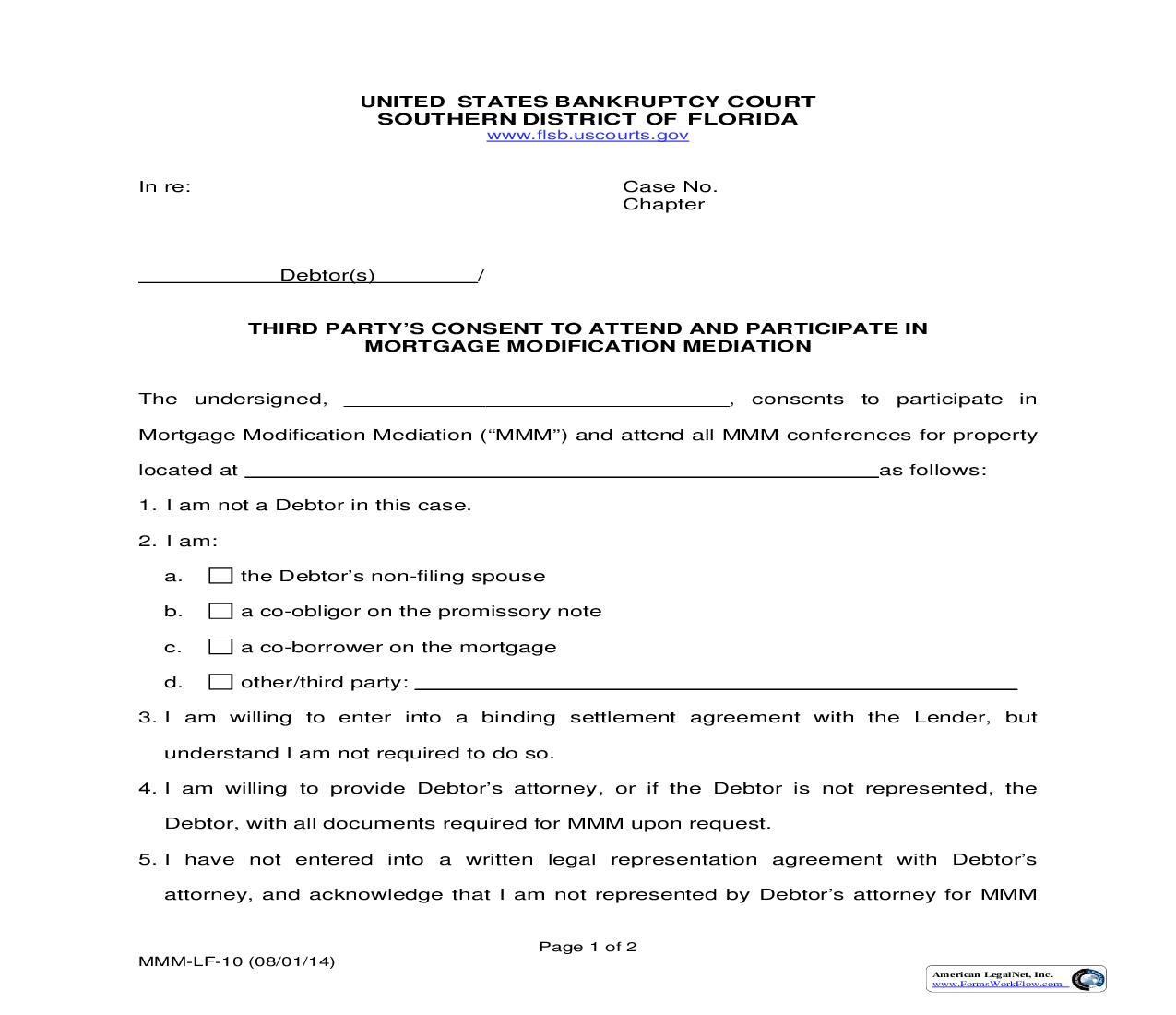 Third Partys Consent To Attend And Participate In Mortgage Modification Mediation {MMM-LF-10} | Pdf Fpdf Doc Docx | Florida
