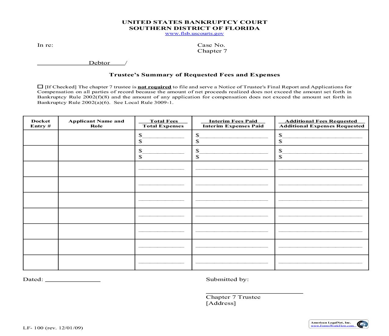 Trustees Summary Of Requested Fees And Expenses {LF-100} | Pdf Fpdf Doc Docx | Florida