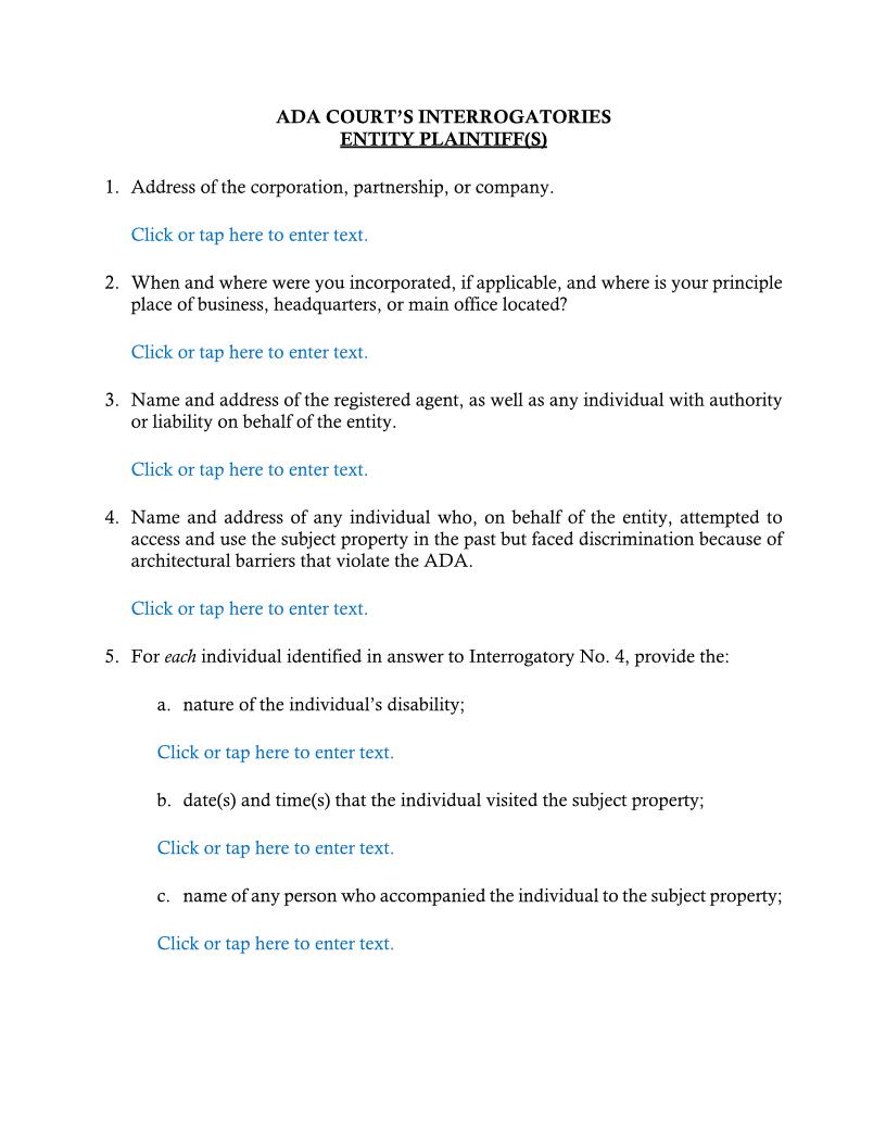 ADA Courts Interrogatories Entity Plaintiff(s) (Fort Myers) | Pdf Fpdf Docx | Florida