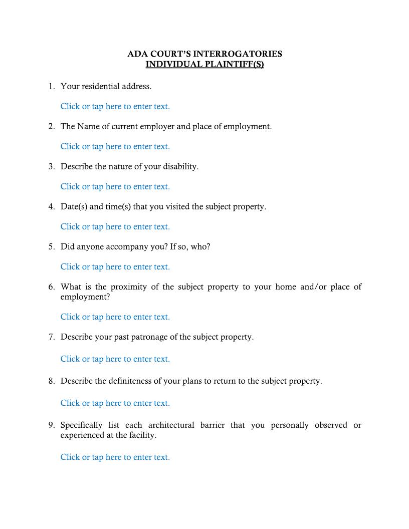 ADA Courts Interrogatories Individual Plaintiff(s) (Fort Myers) | Pdf Fpdf Docx | Florida