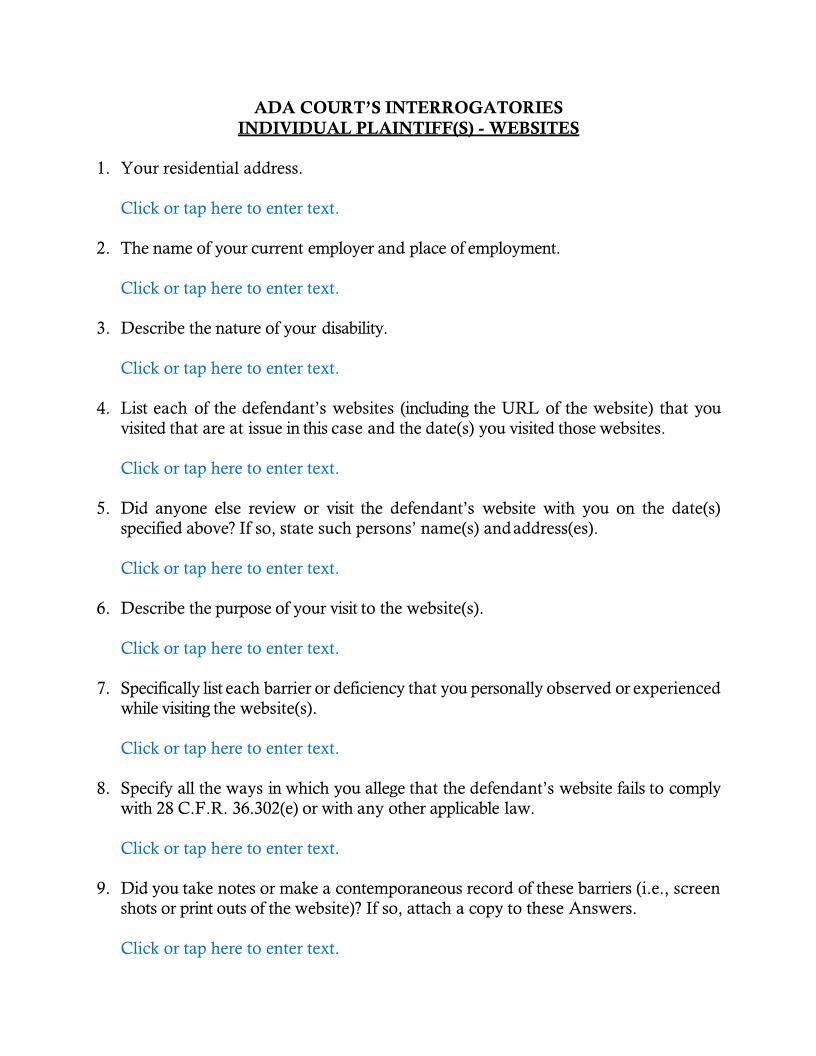 ADA Courts Interrogatories Individual Plaintiff(s) - Websites (Fort Myers) | Pdf Fpdf Docx | Florida