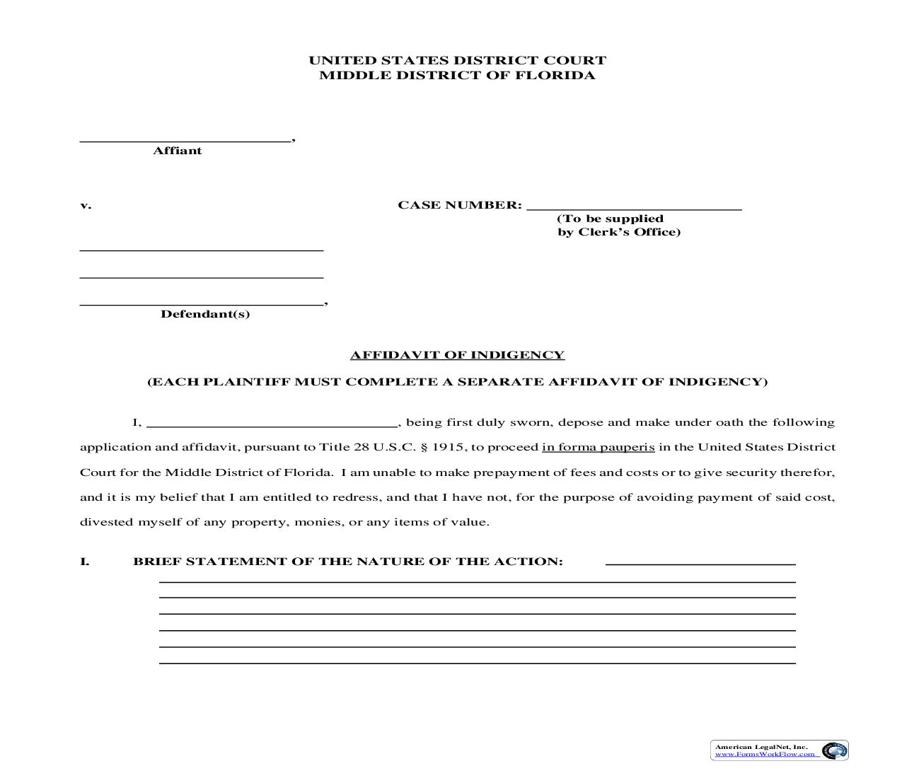 Affidavit Of Indigency {DC 101} | Pdf Fpdf Doc Docx | Florida