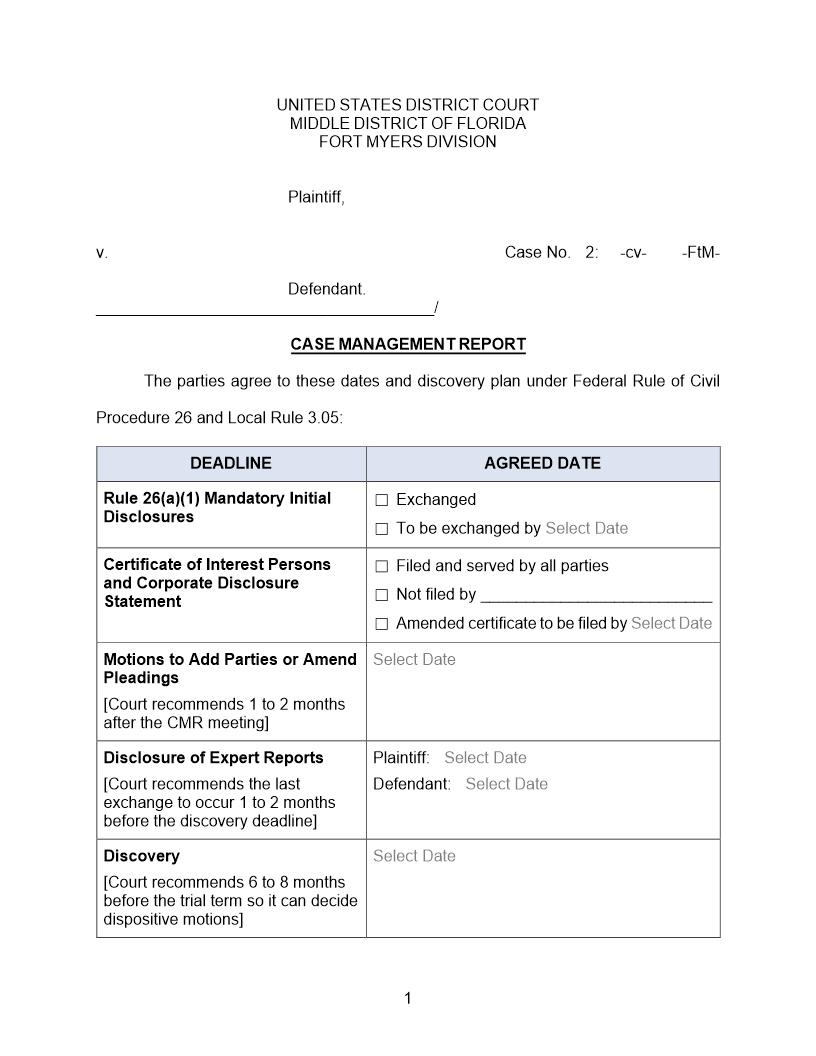 Case Management Report (Fort Myers) | Pdf Fpdf Docx | Florida