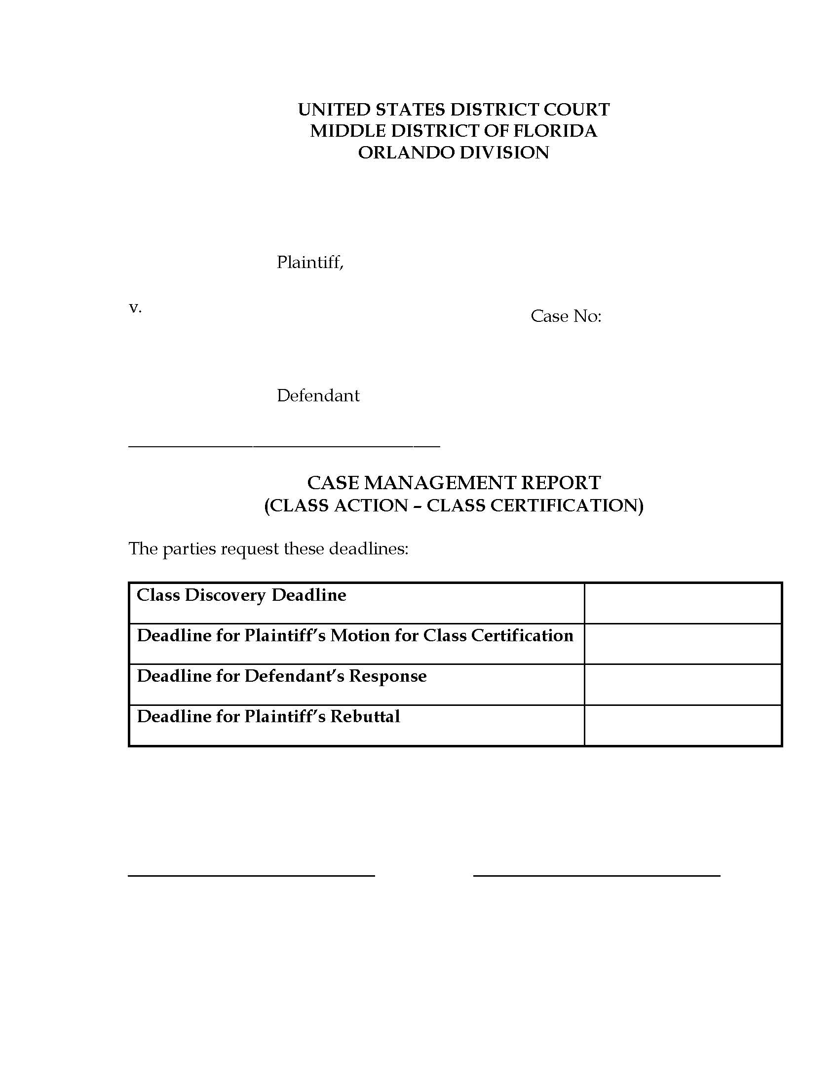 Case Management Report Class Action (Judge Presnell) | Pdf Fpdf Docx | Florida
