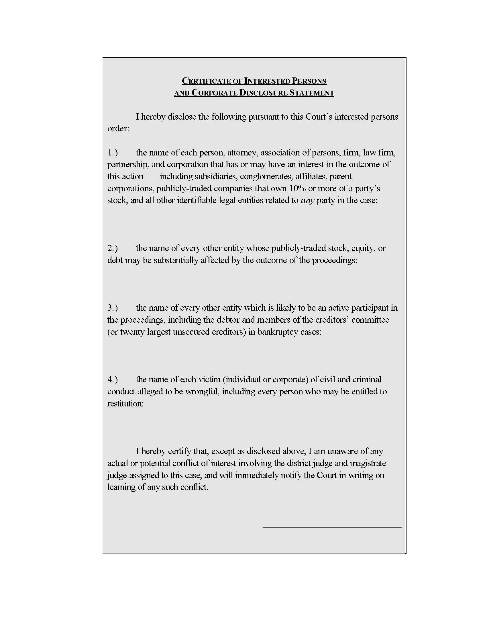 Certificate Of Interested Persons And Corporate Disclosure Statement (Judge Covington) | Pdf Fpdf Docx | Florida