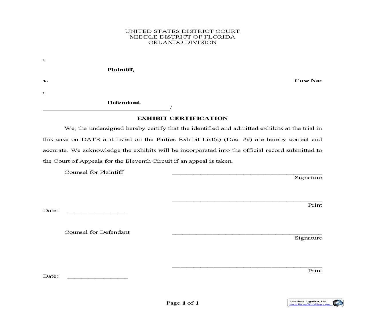 Exhibit Certification (Judge Mendoza) | Pdf Fpdf Doc Docx | Florida