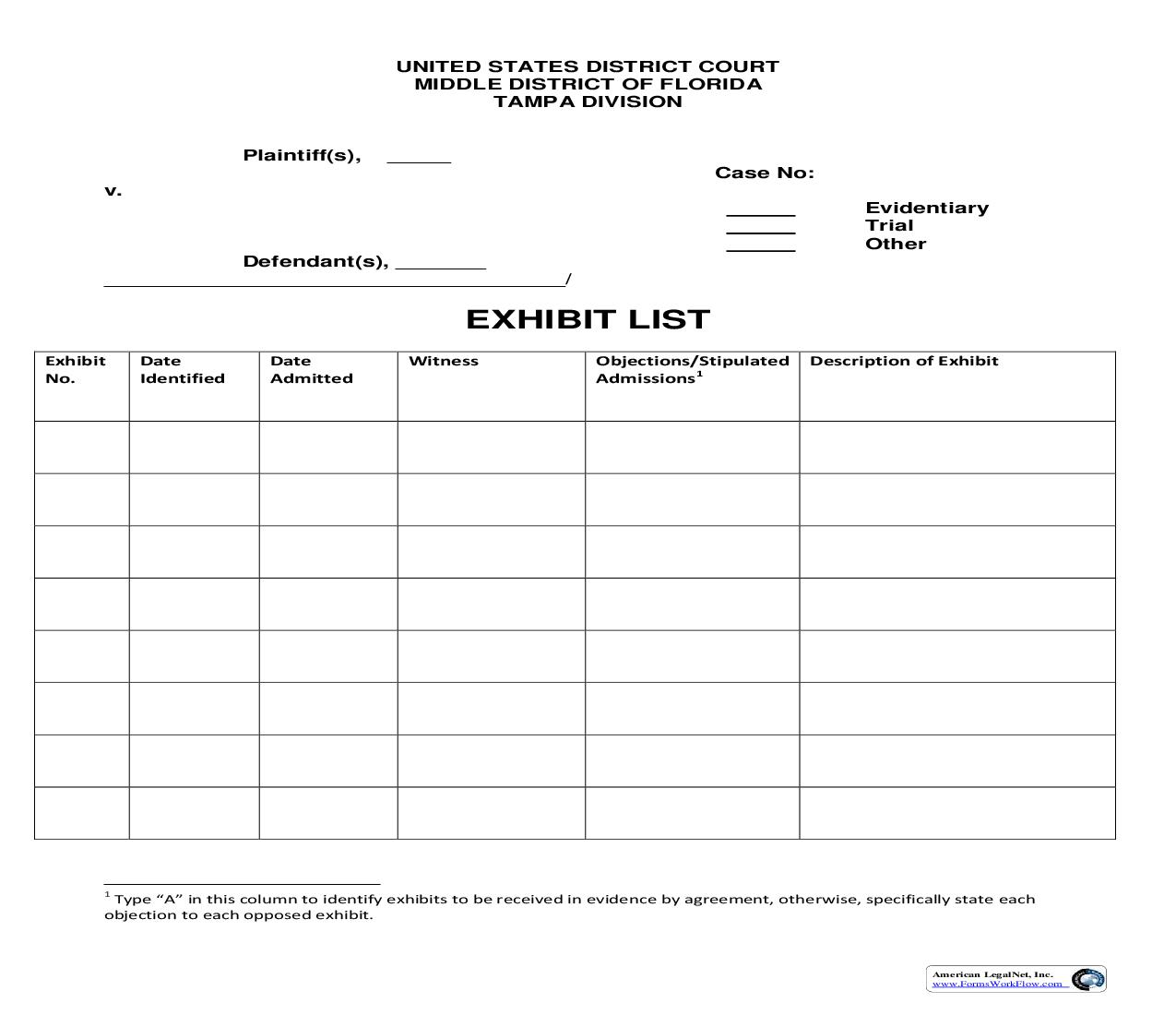 Exhibit List (Judge Scriven-Tampa) | Pdf Fpdf Doc Docx | Florida