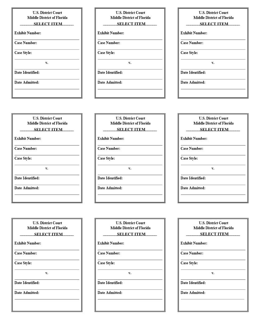 Exhibit Tags (Judge Sneed-Tampa) | Pdf Fpdf Docx | Florida