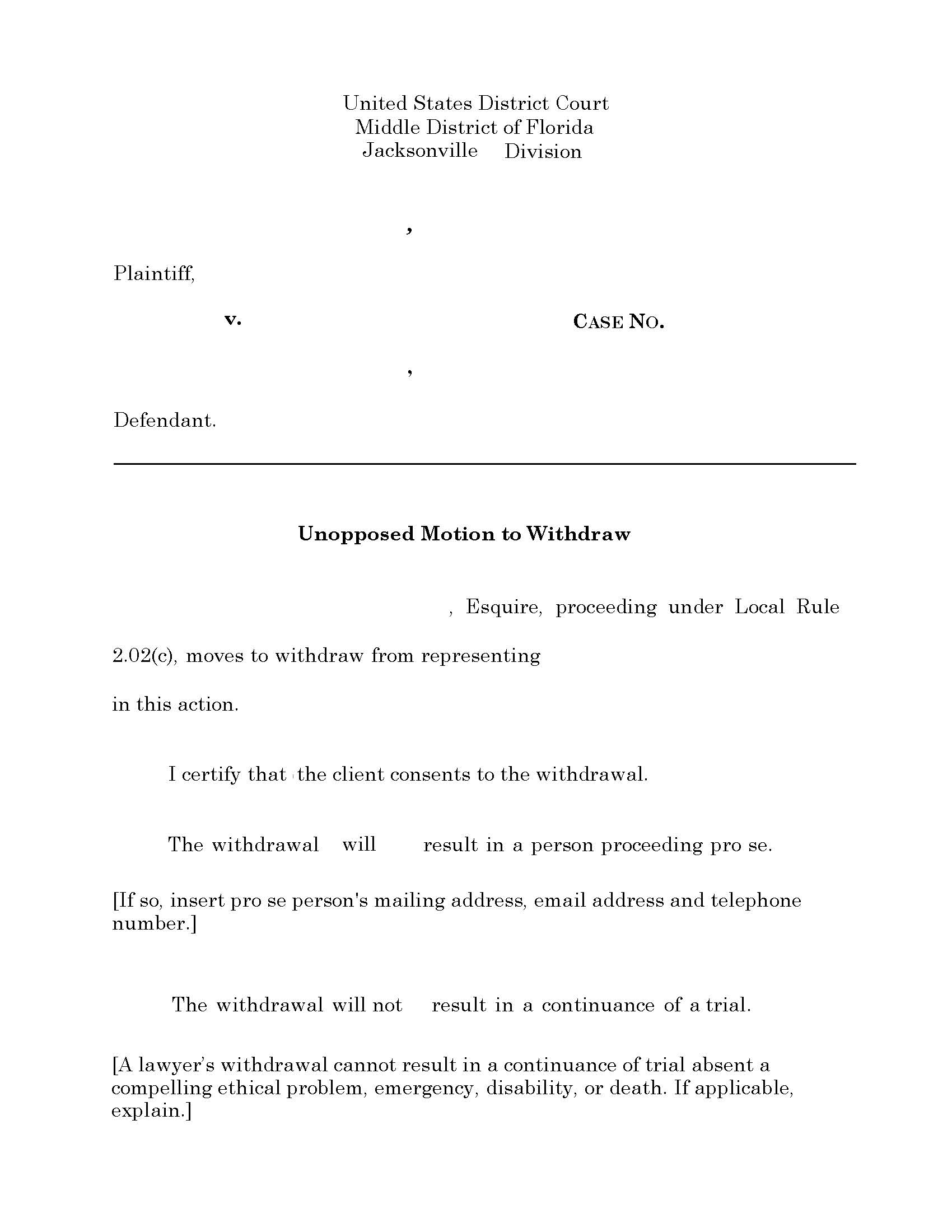 Motion To Withdraw (FLMD MT} | Pdf Fpdf Docx | Florida