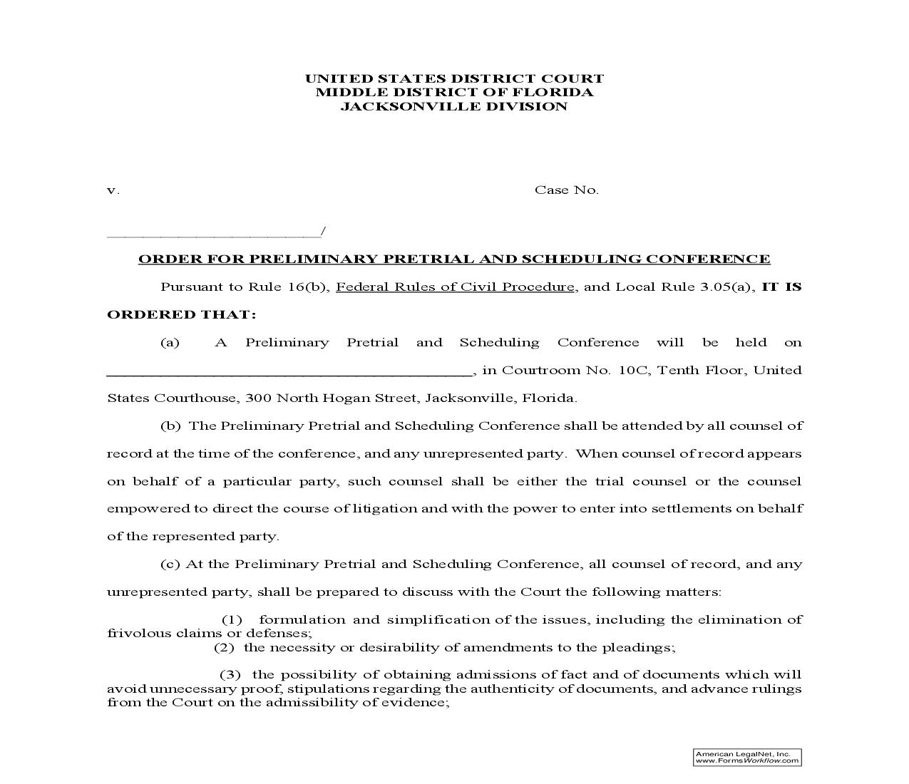 Order For Preliminary Pretrial And Scheduling Conference (Judge Schlesinger) | Pdf Fpdf Doc Docx | Florida
