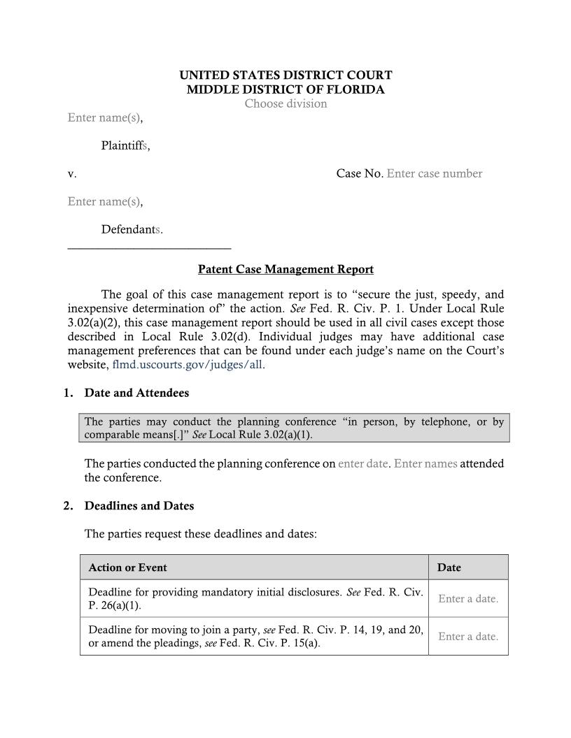 Patent Case Management Report (Judge Byron) | Pdf Fpdf Docx | Florida