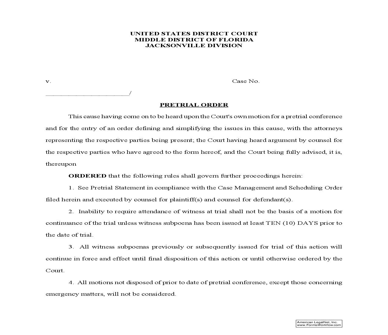 Pretrial Order (Jury - Judge Schlesinger) | Pdf Fpdf Doc Docx | Florida