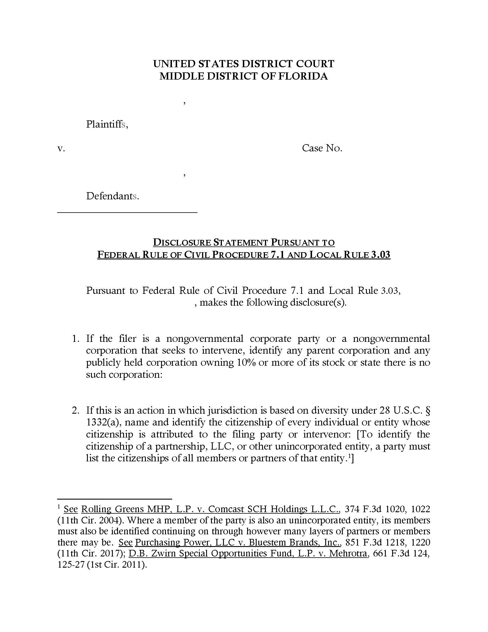 Rule 7.1 And Local Rule 3.03 Disclosure Statement (Fort Myers) | Pdf Fpdf Docx | Florida
